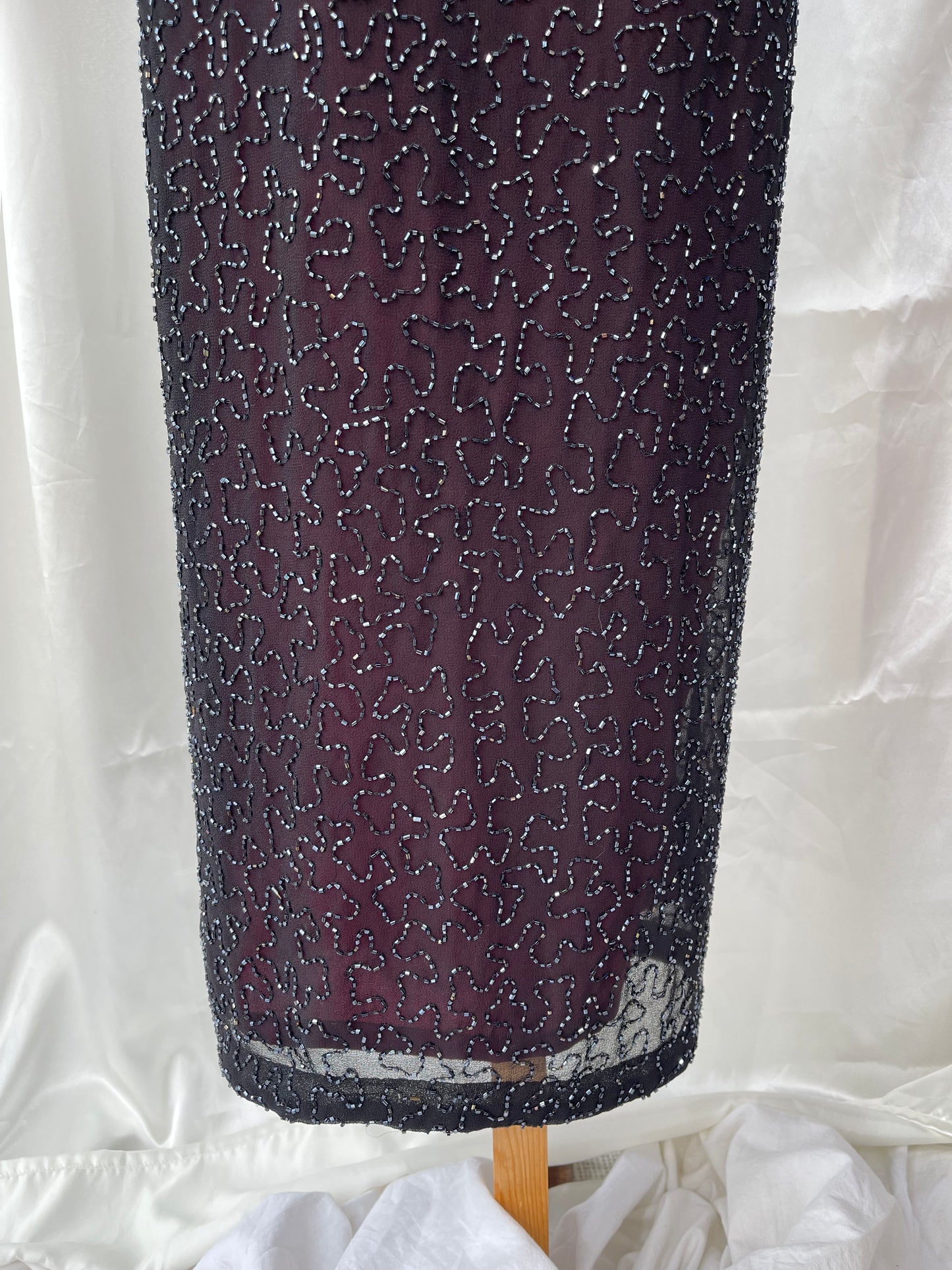 Long Burgundy Beaded Vintage Dress