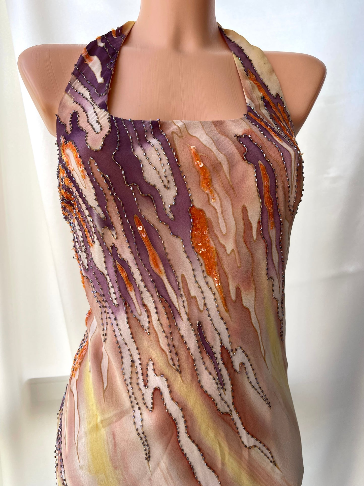 Spectacular Brown Beaded Silk Dress