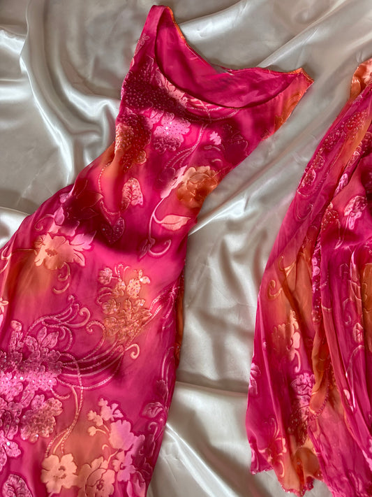 Subtle Pink & Orange Vintage Dress