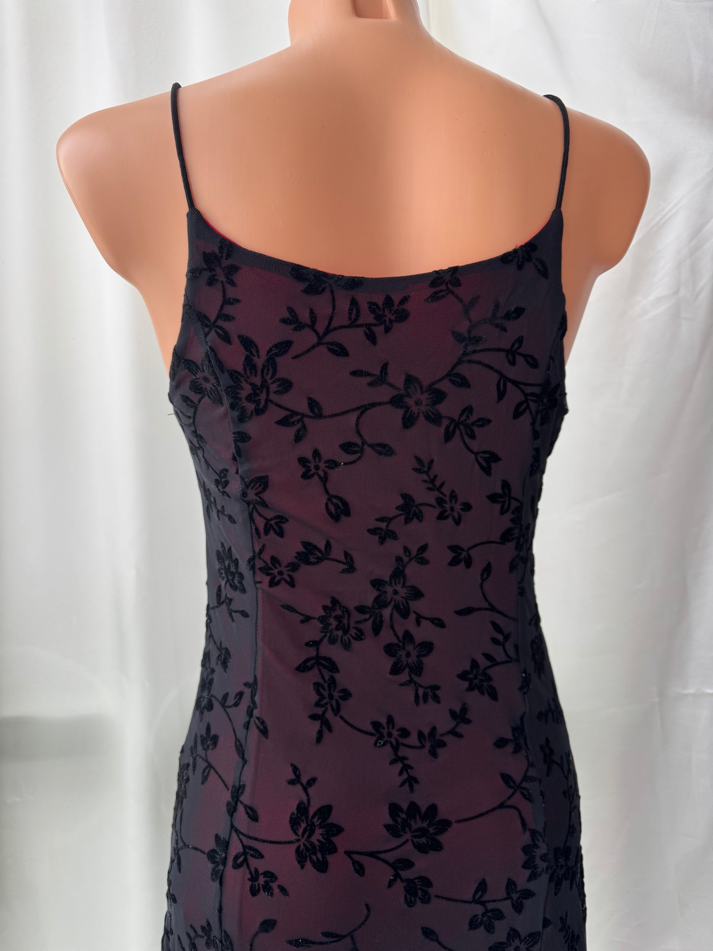 Red & Black Floral Velvet Gothic Vintage Dress