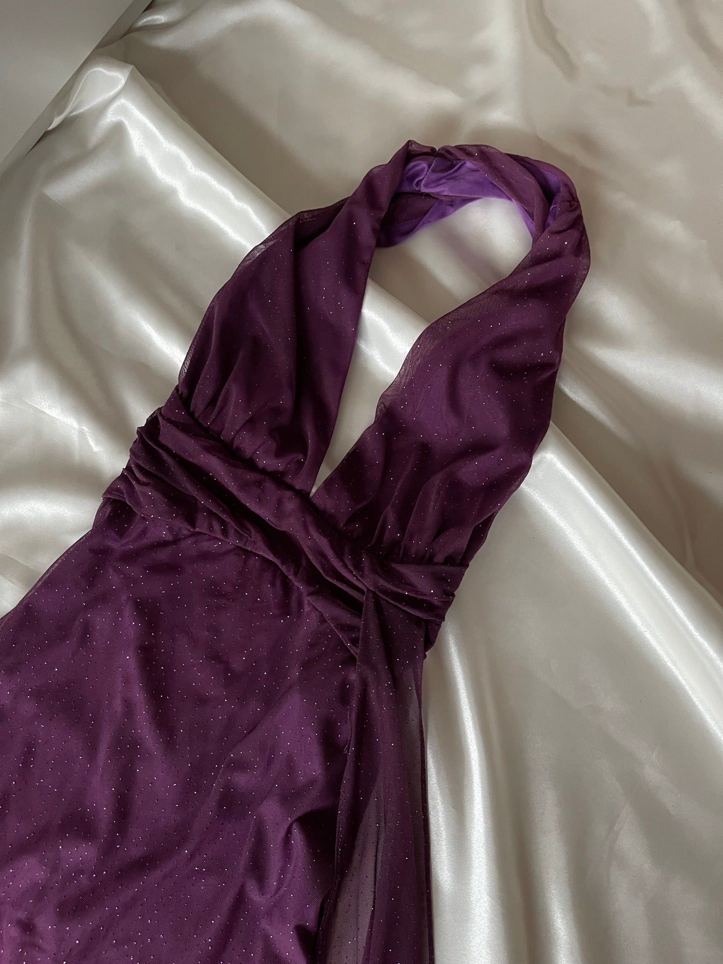Sparkly Purple Halter Neck Vintage Dress