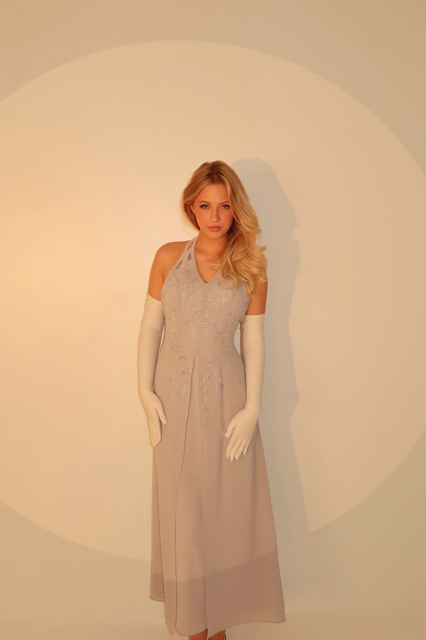 Gorgeous Gray Beaded Floral Vintage Royal Gown