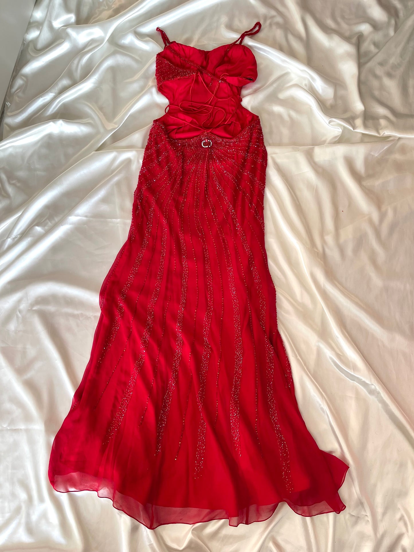 Red Beaded Cut Out Vintage Dress