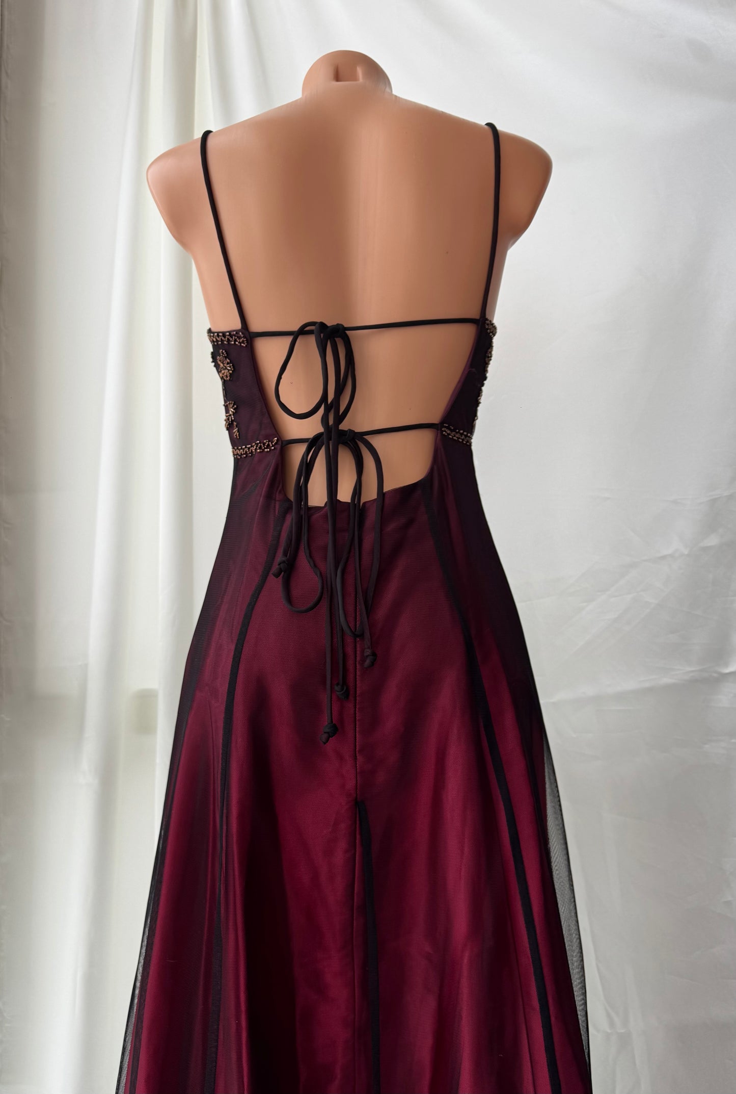 Gorgeous Red & Black Tulle Beaded Gothic Vintage Gown