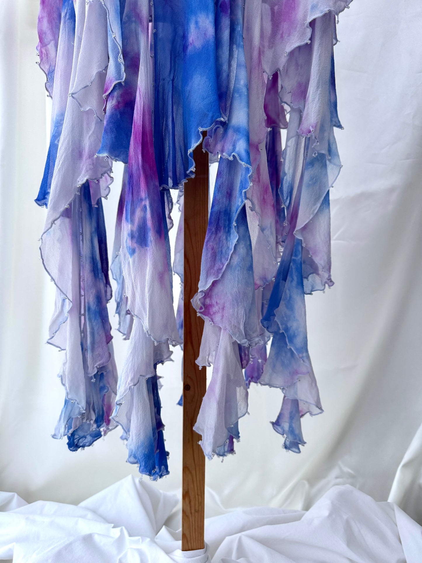 Vintage Frill Skirt Purple and White Beaded Silk Dress