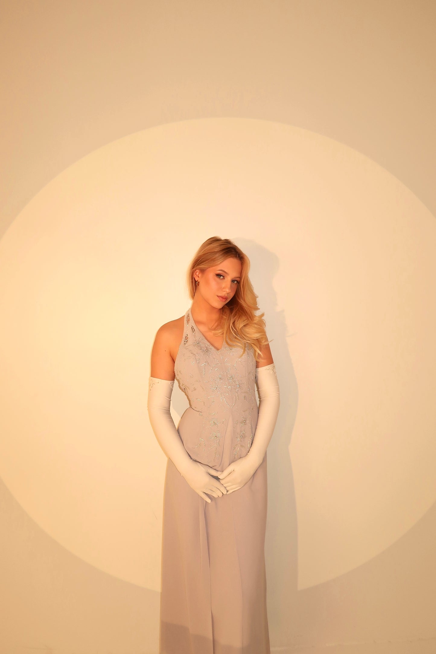 Gorgeous Gray Beaded Floral Vintage Royal Gown