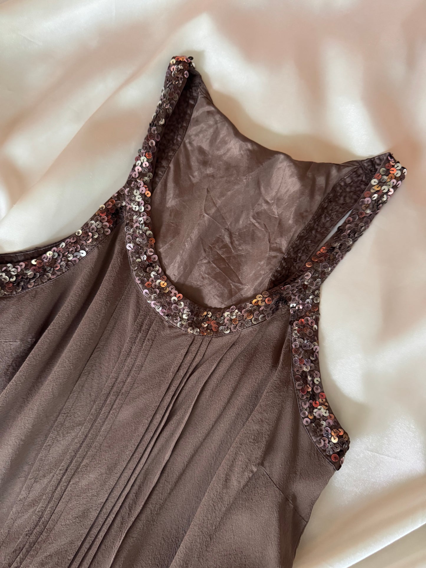 Sequin Brown Beaded Silk Dress