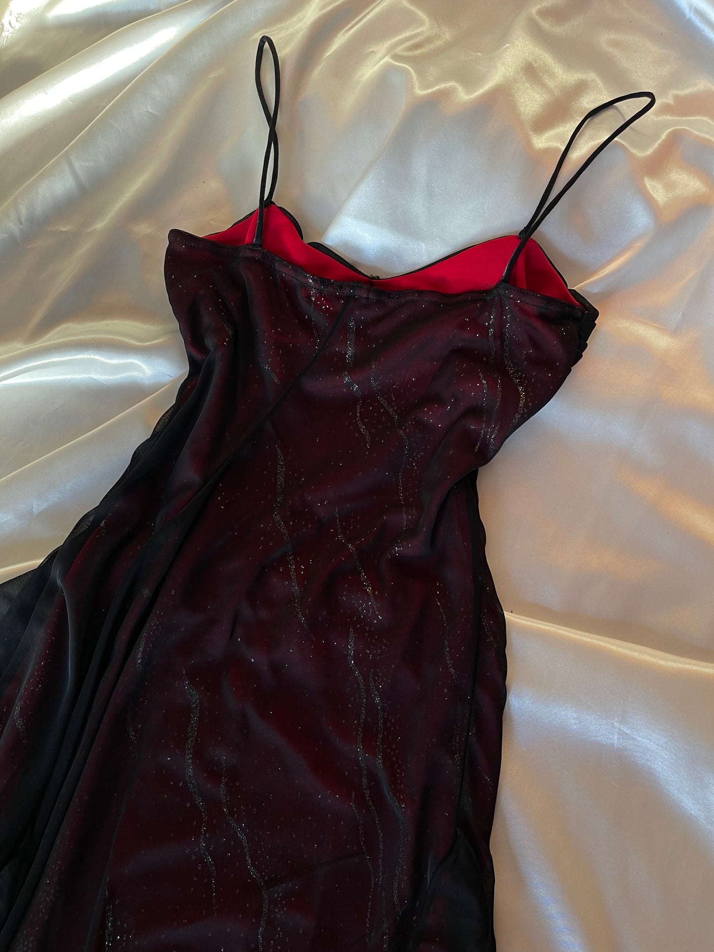 Spectacular Black & Red Sparkly Vintage Dress