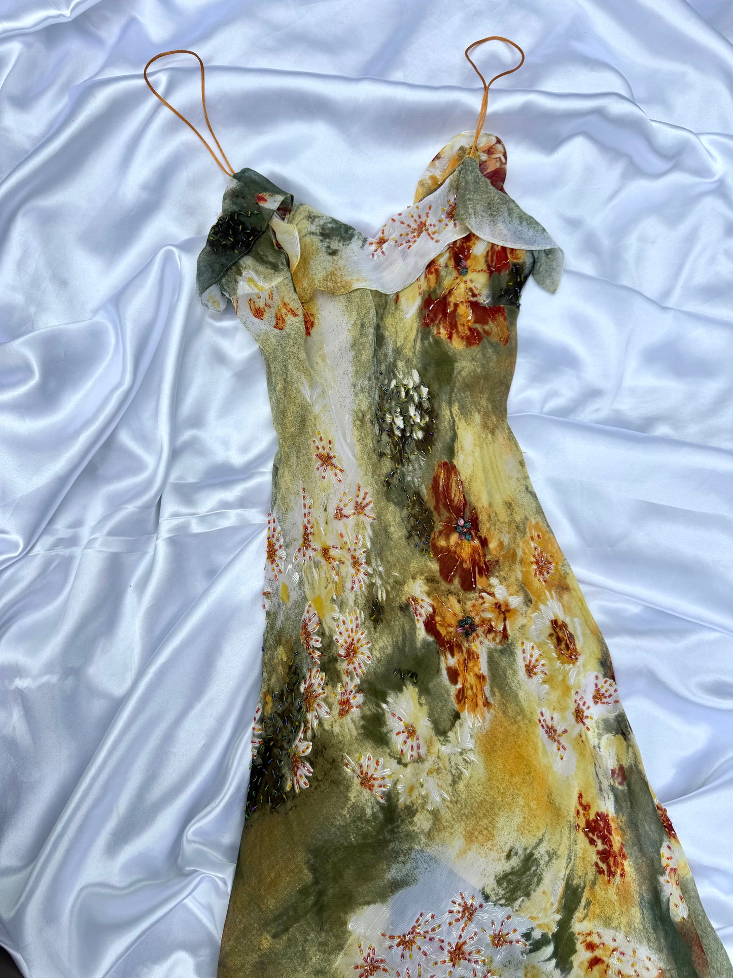 Stunning Beaded Vintage Green Flower Dress