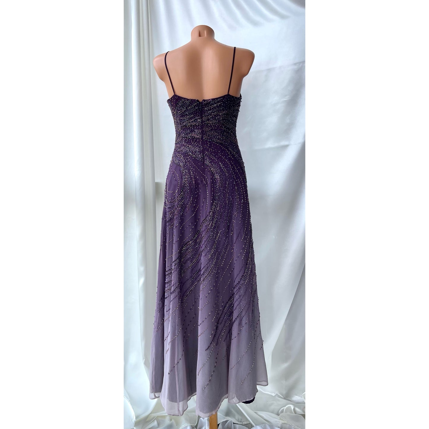Vintage Long Purple Beaded Silk Dress