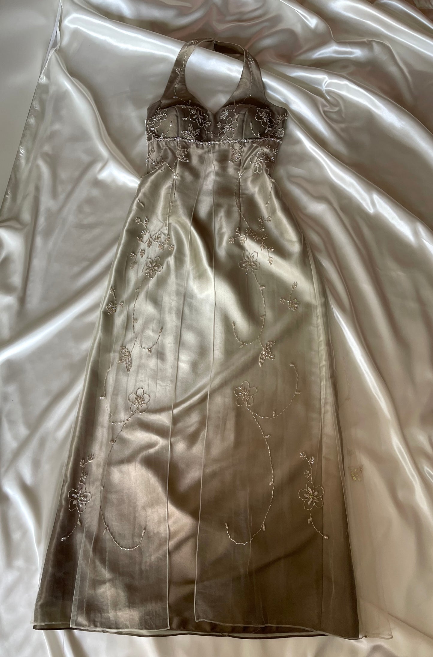 Gorgeous Gray Tulle Beaded Vintage Royal Gown