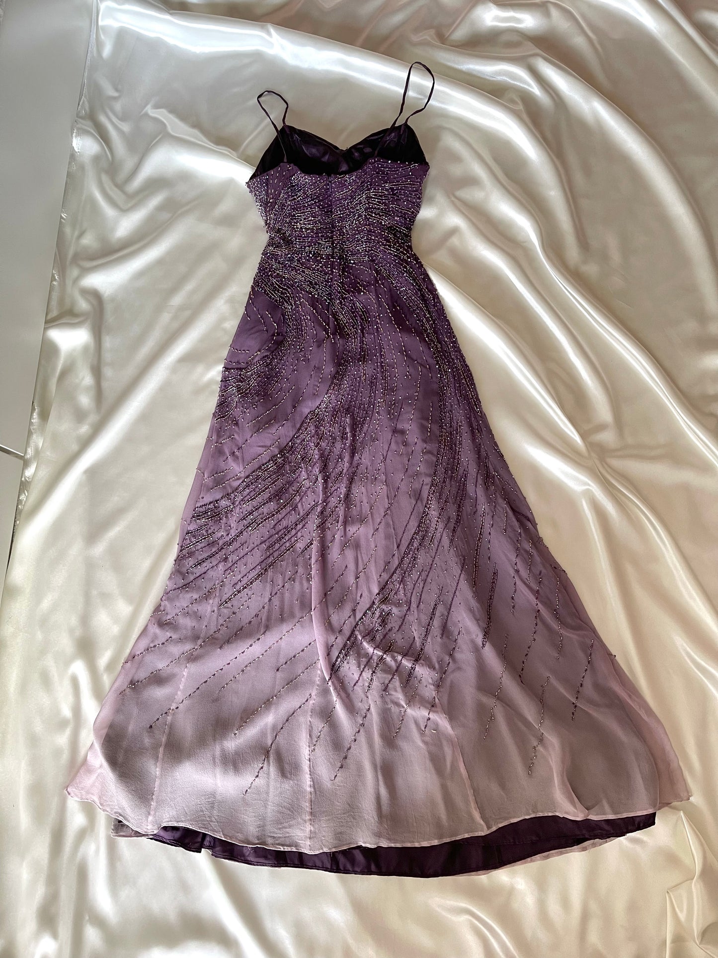 Vintage Long Purple Beaded Silk Dress