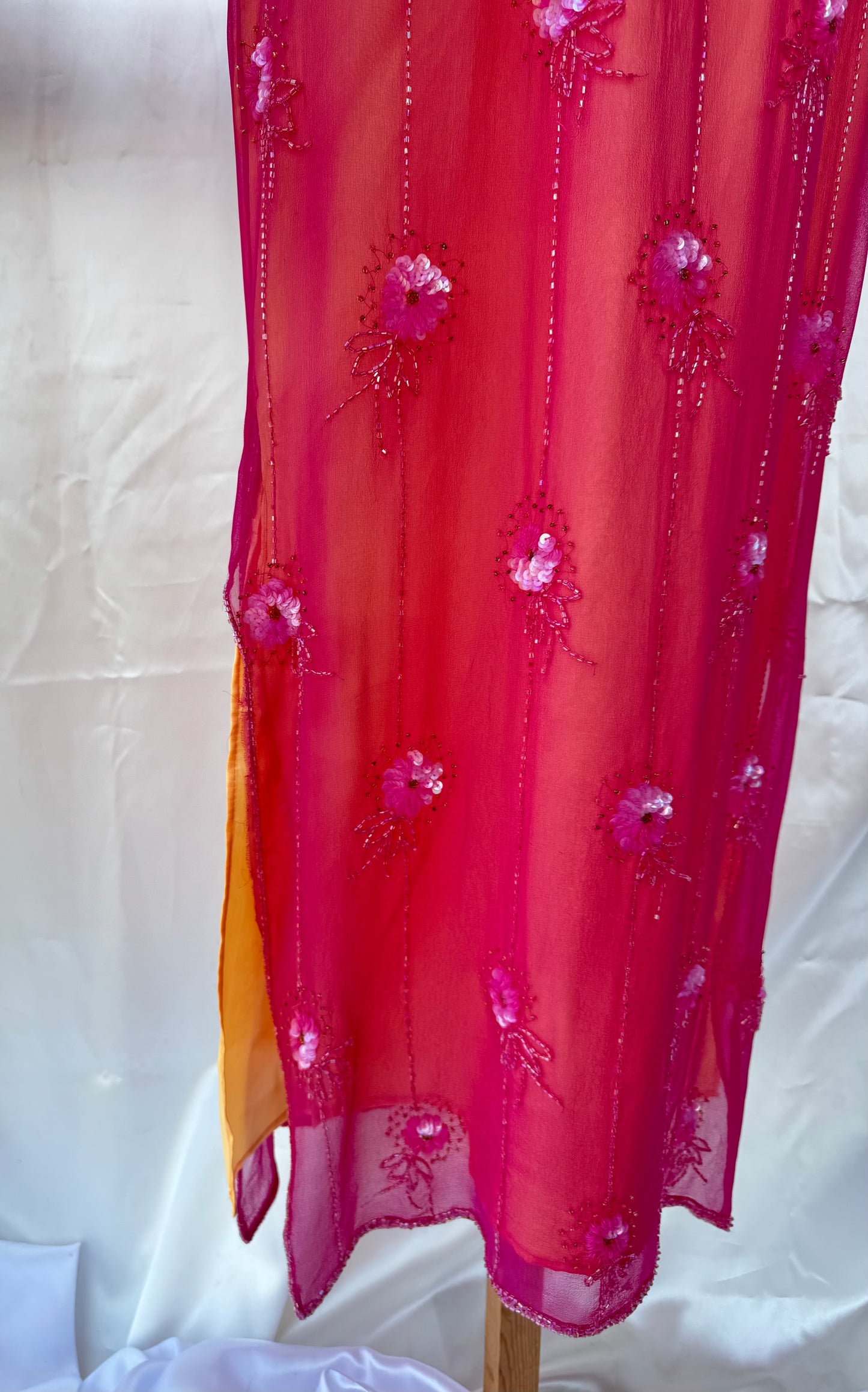 Stunning Beaded Vintage Pink Flower Silk Dress