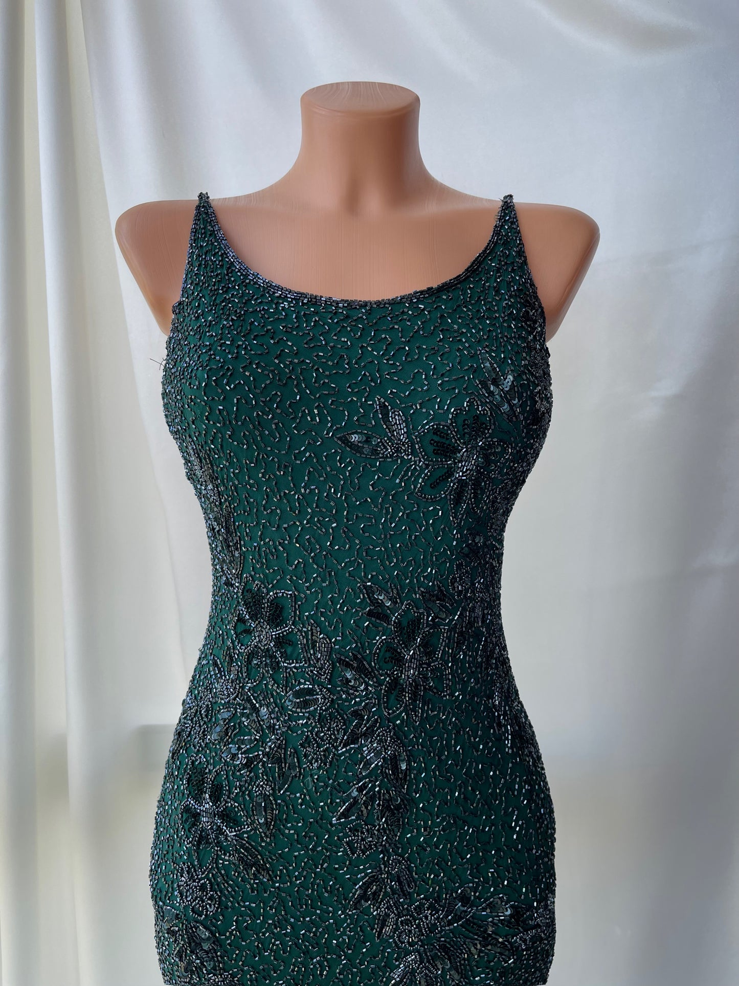 Vintage Long Green Fully  Beaded Dress