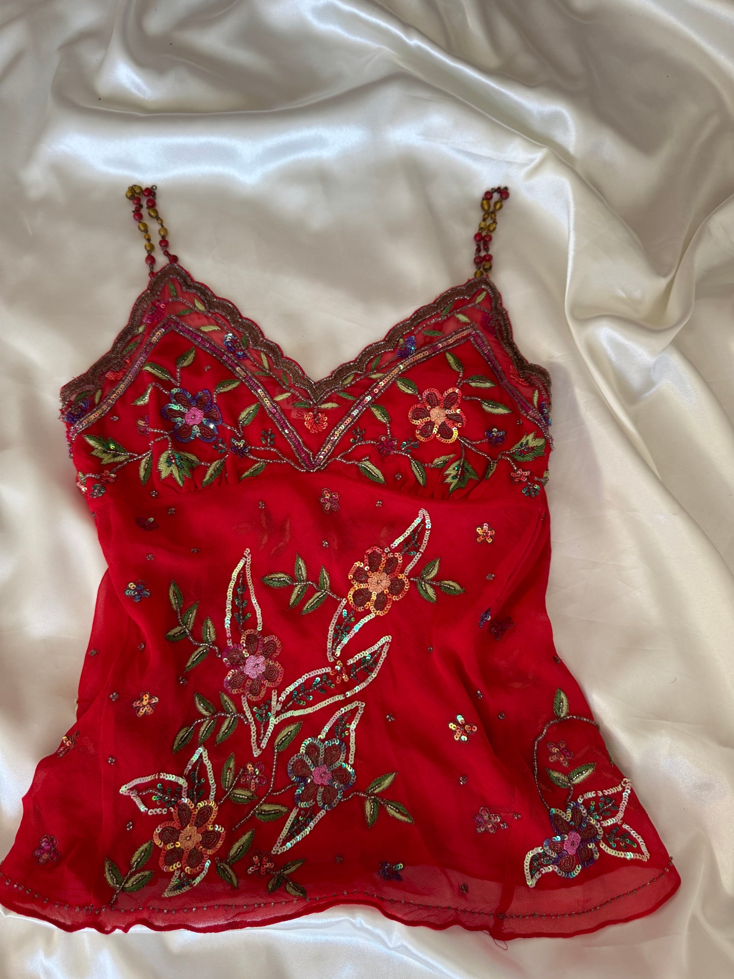 Red Colorful Beaded Top