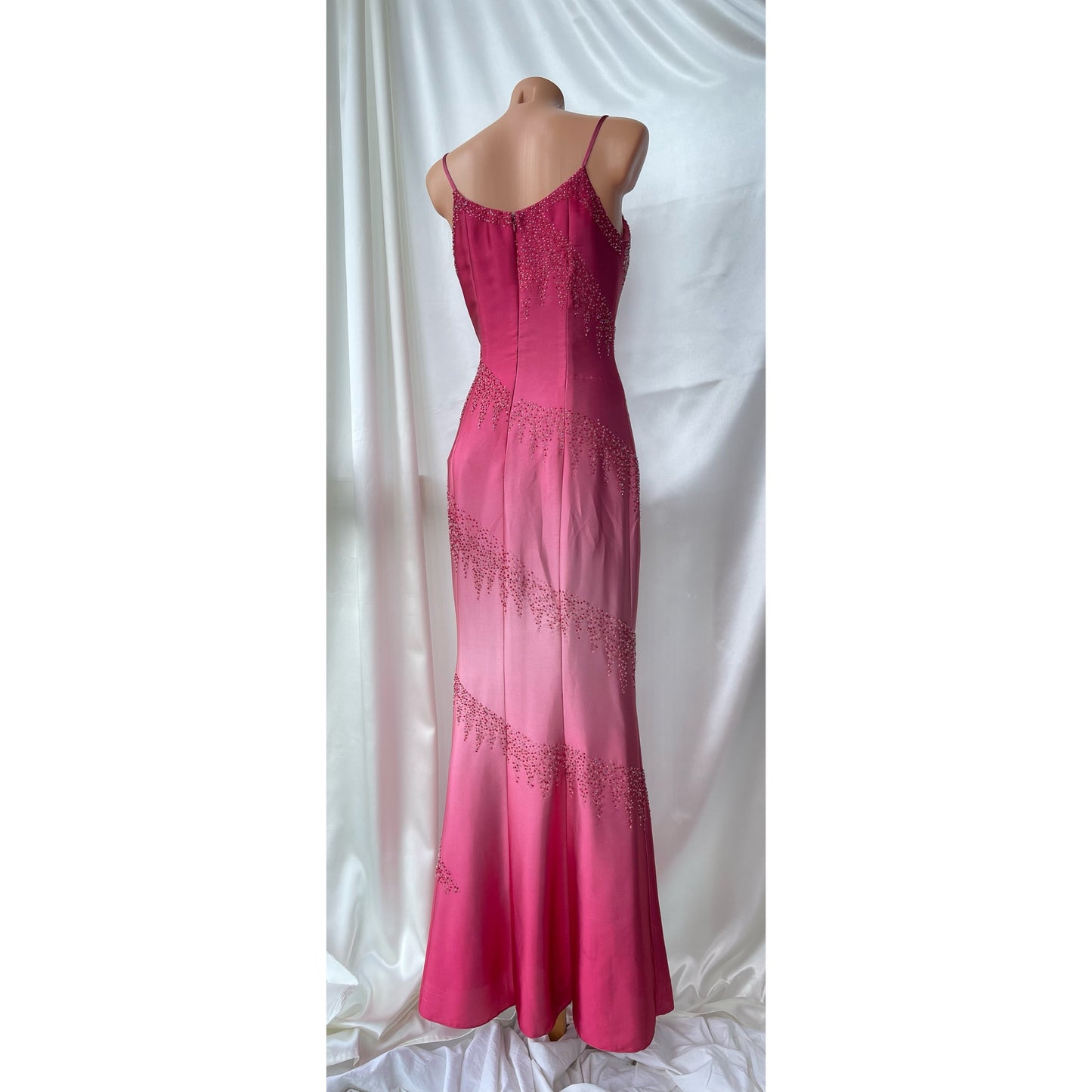 Vintage Long Pink Ombre Beaded Dress