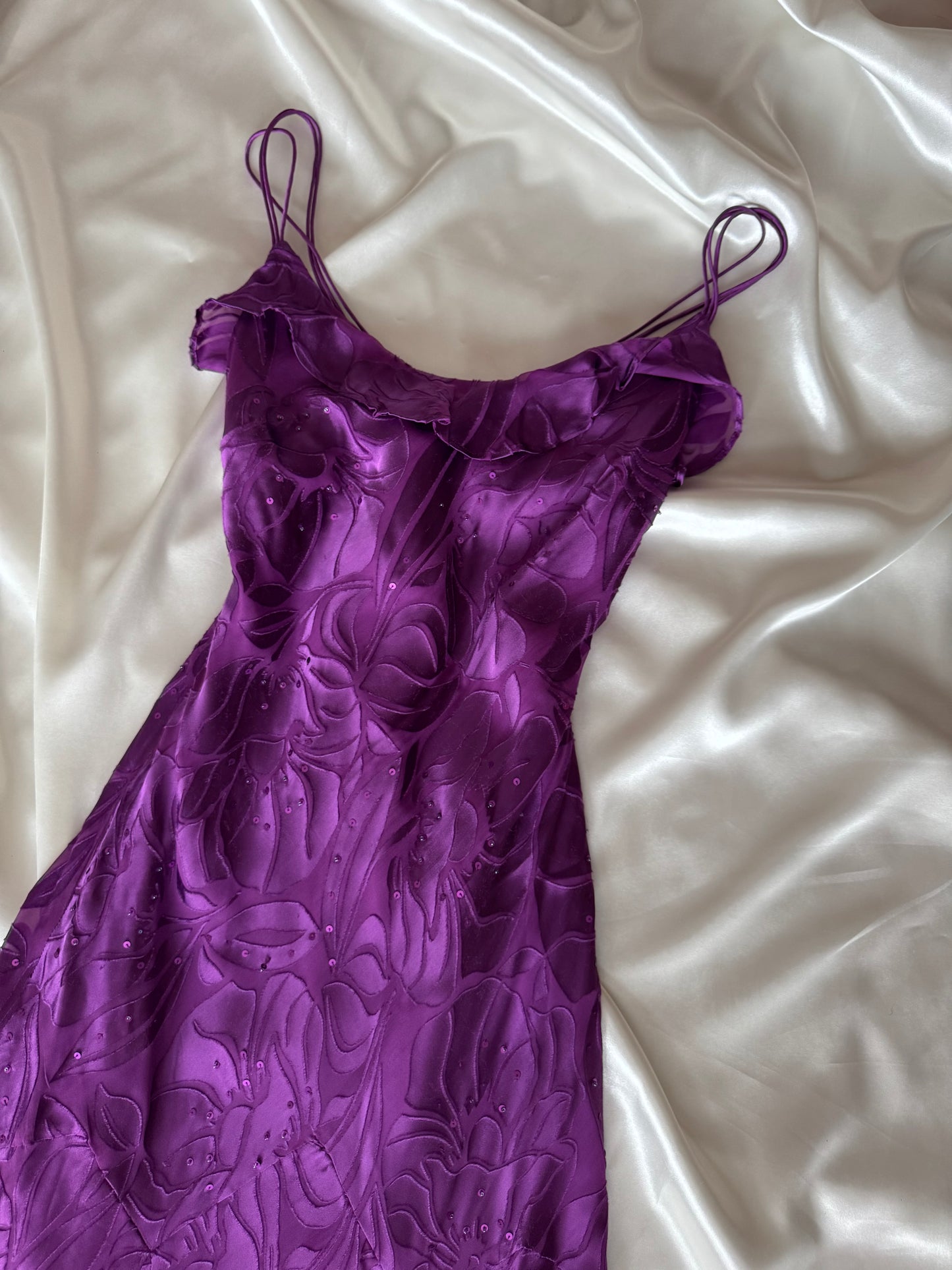 Long Purple Beaded Floral Dress