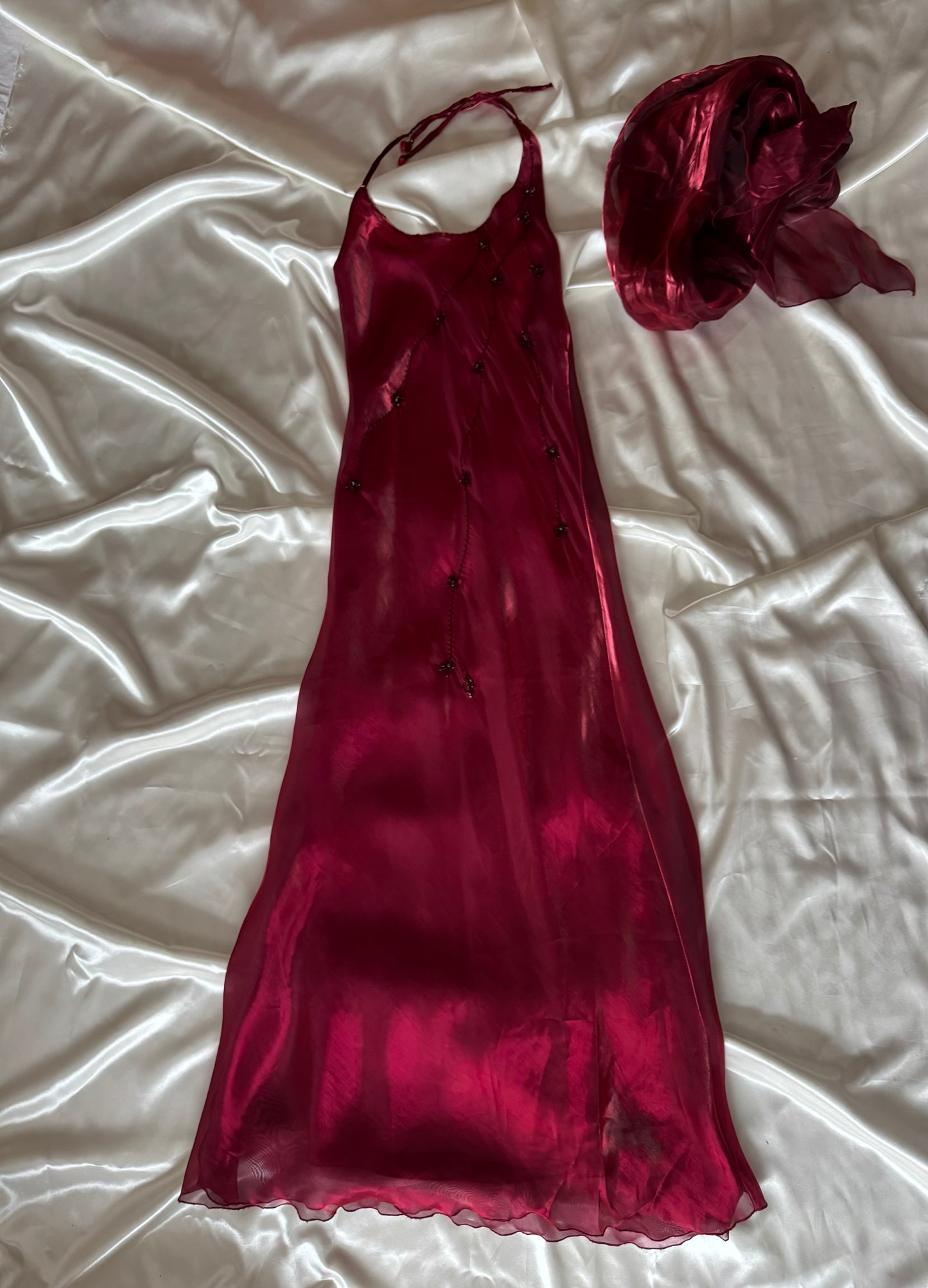 Elegant Red Satin Vintage Dress