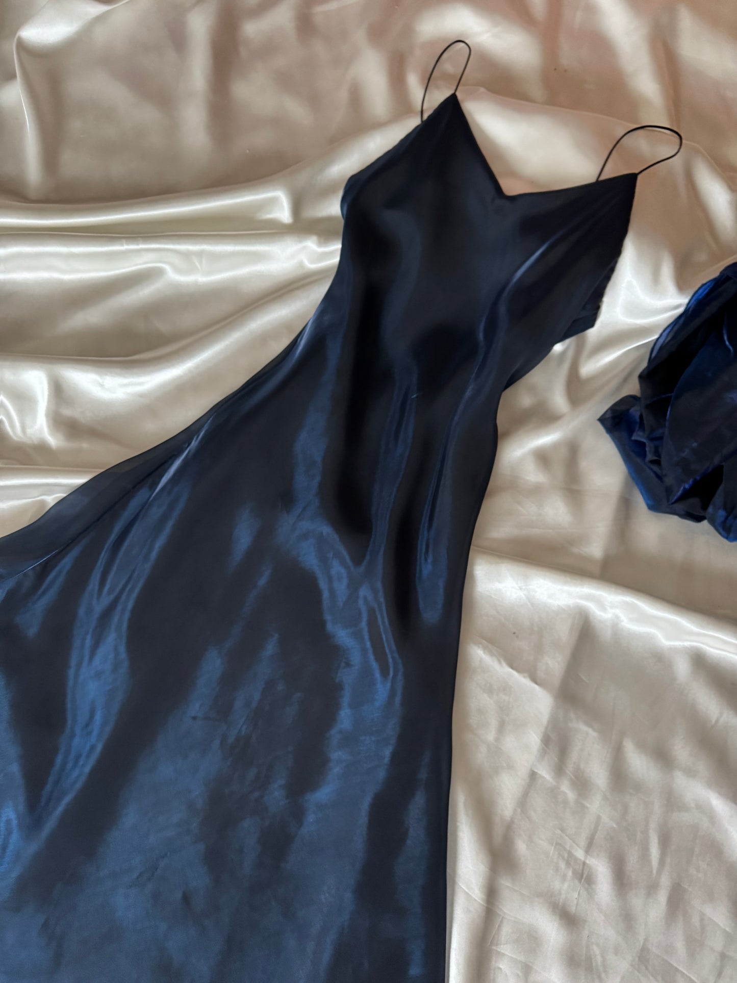Dark Blue Vampy Long Vintage Satin Gown