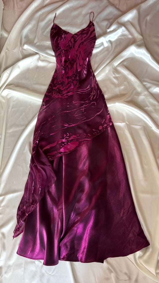 Dark Burgundy Vampy Long Vintage Satin Gown