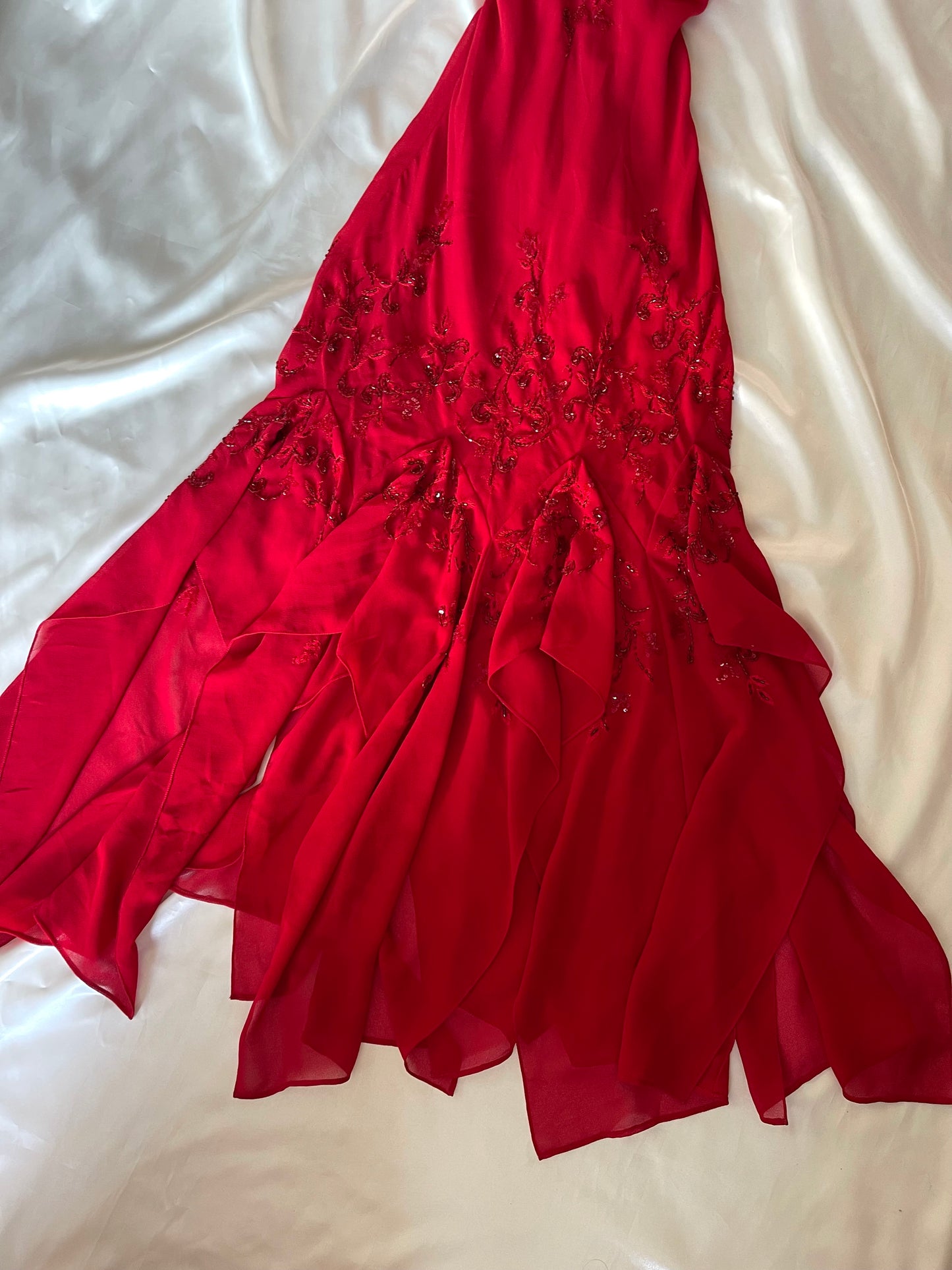 Vintage Long Red Beaded Dress