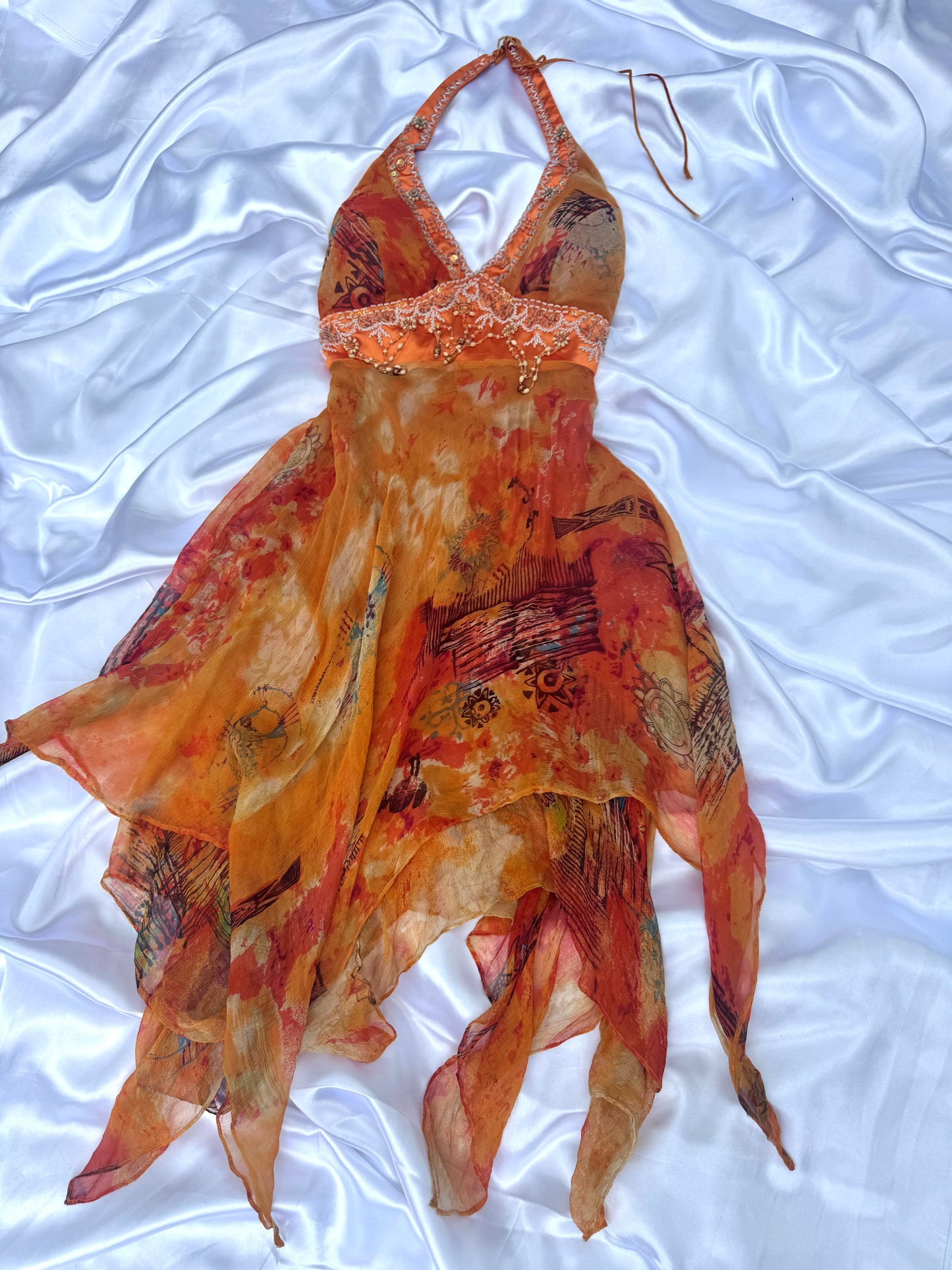 Orange Silk Beaded Vintage Dress