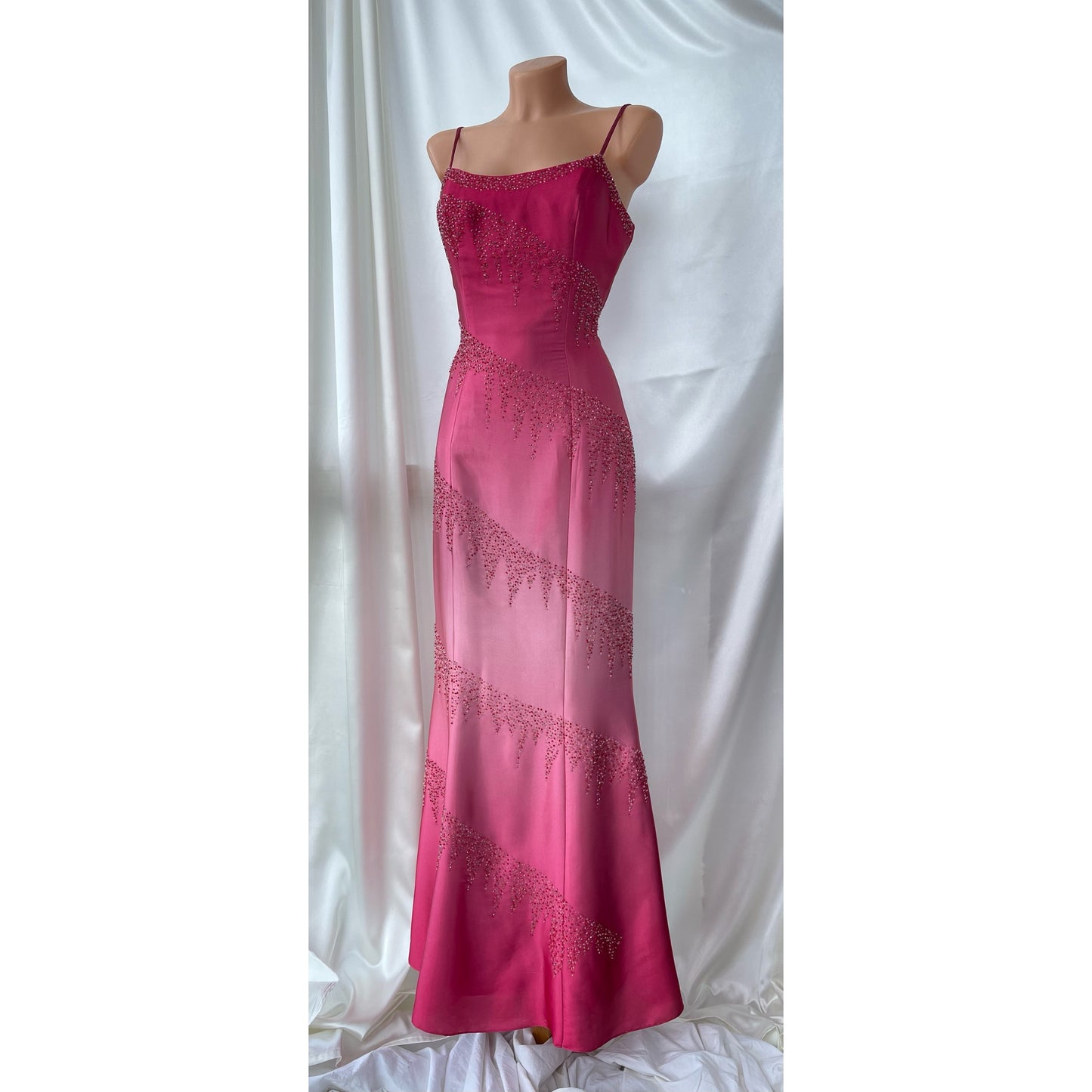 Vintage Long Pink Ombre Beaded Dress