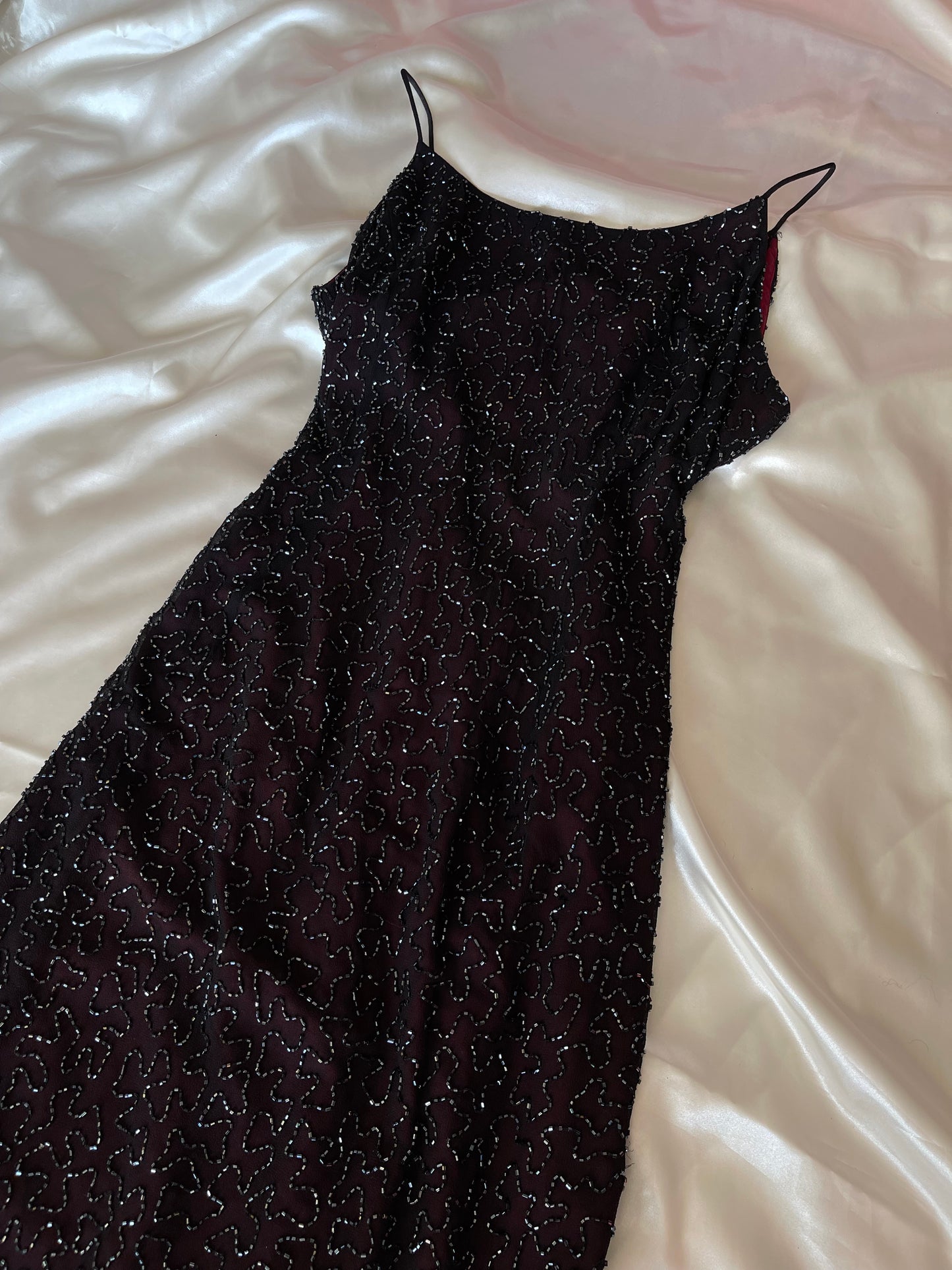 Long Burgundy Beaded Vintage Dress