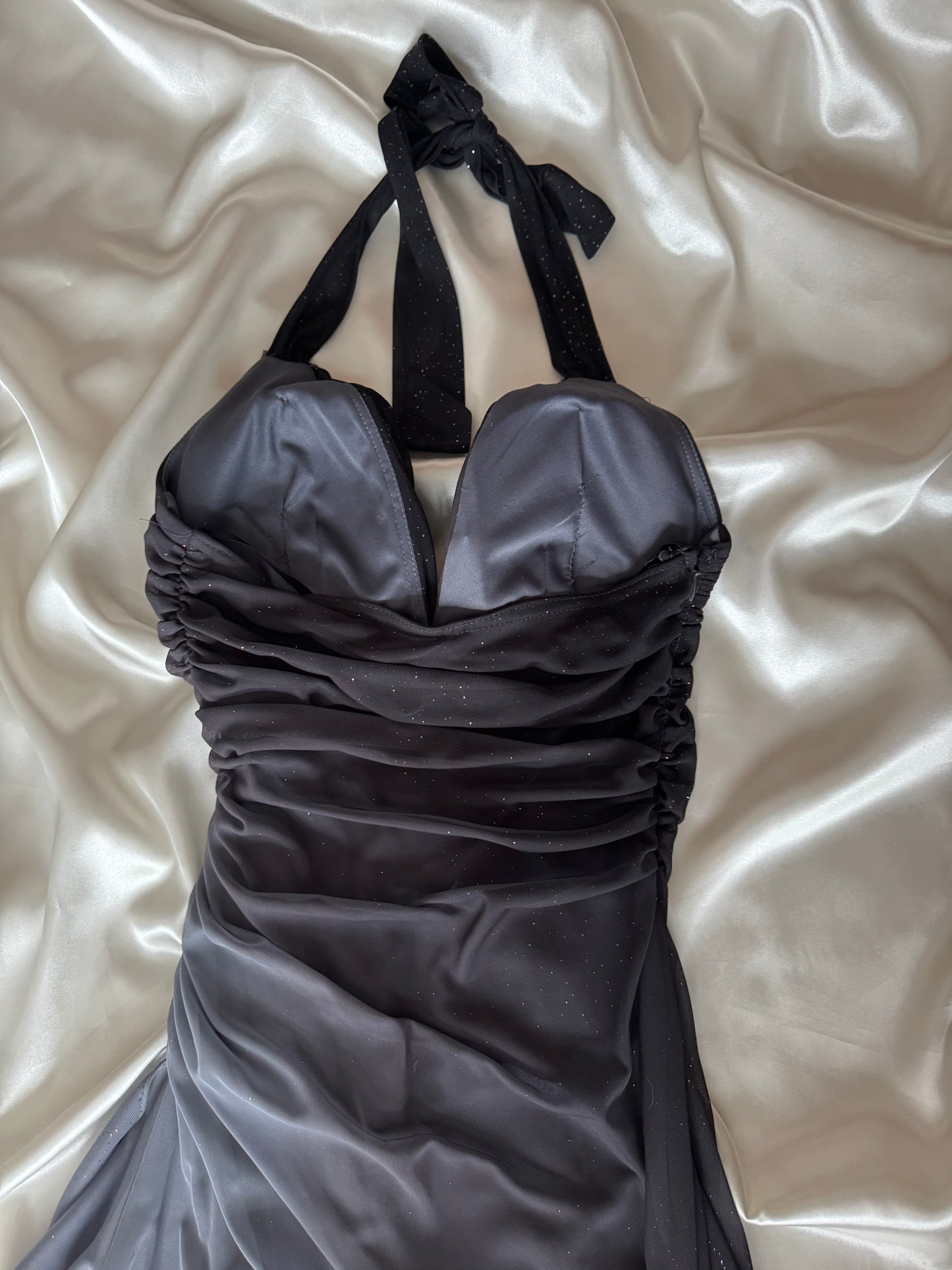 Sparkly Ombre Gray Halter Neck Vintage Dress