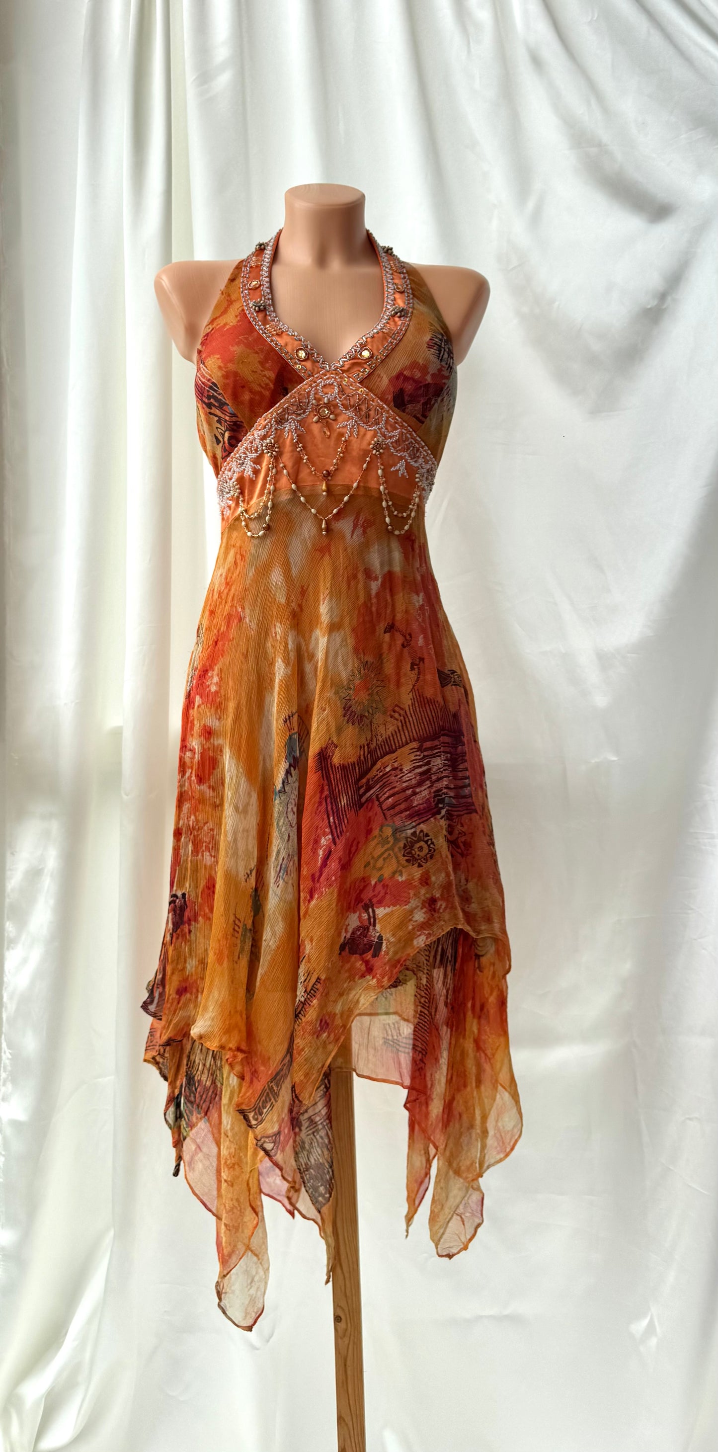 Orange Silk Beaded Vintage Dress