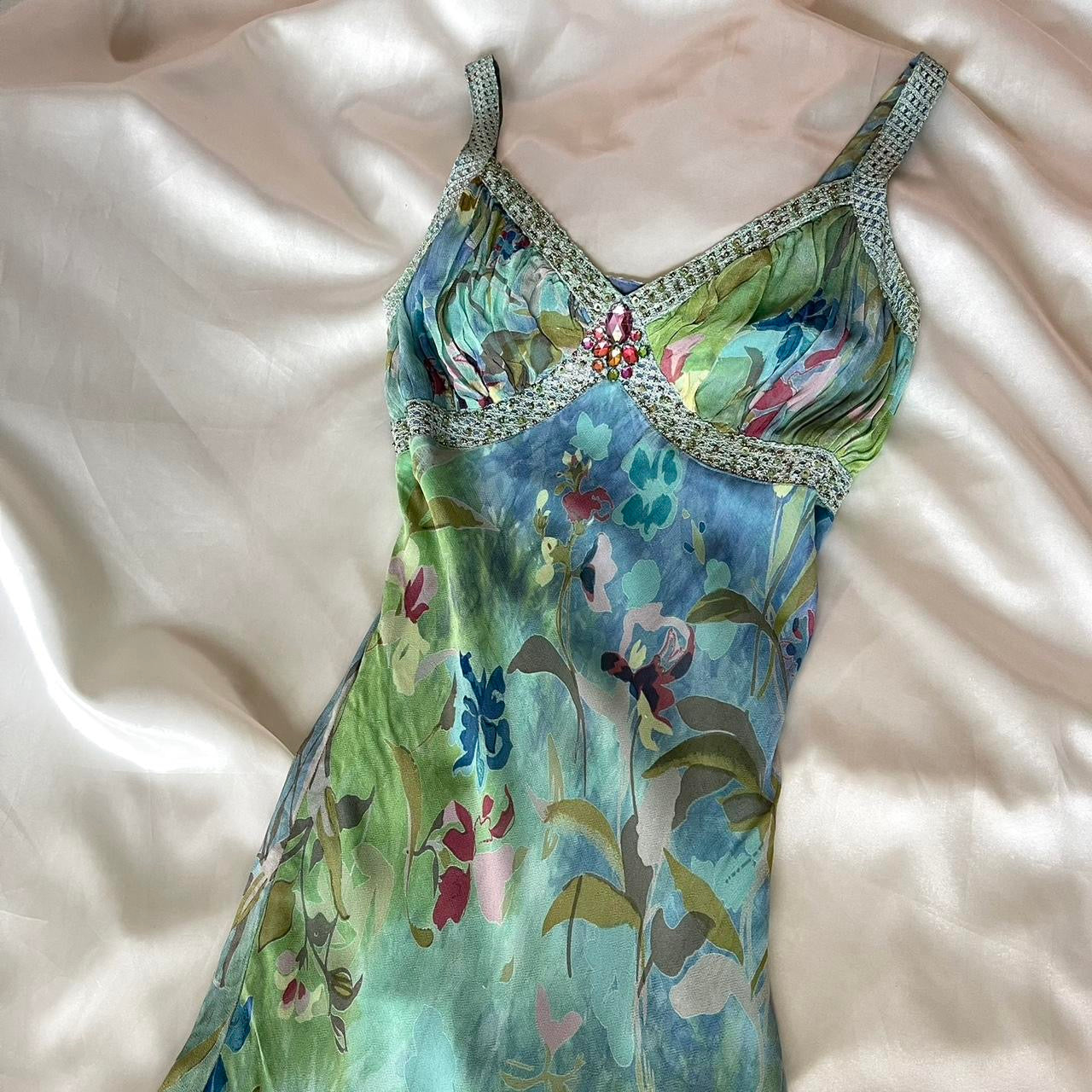 Stunning Beaded Vintage Green Flower Dress