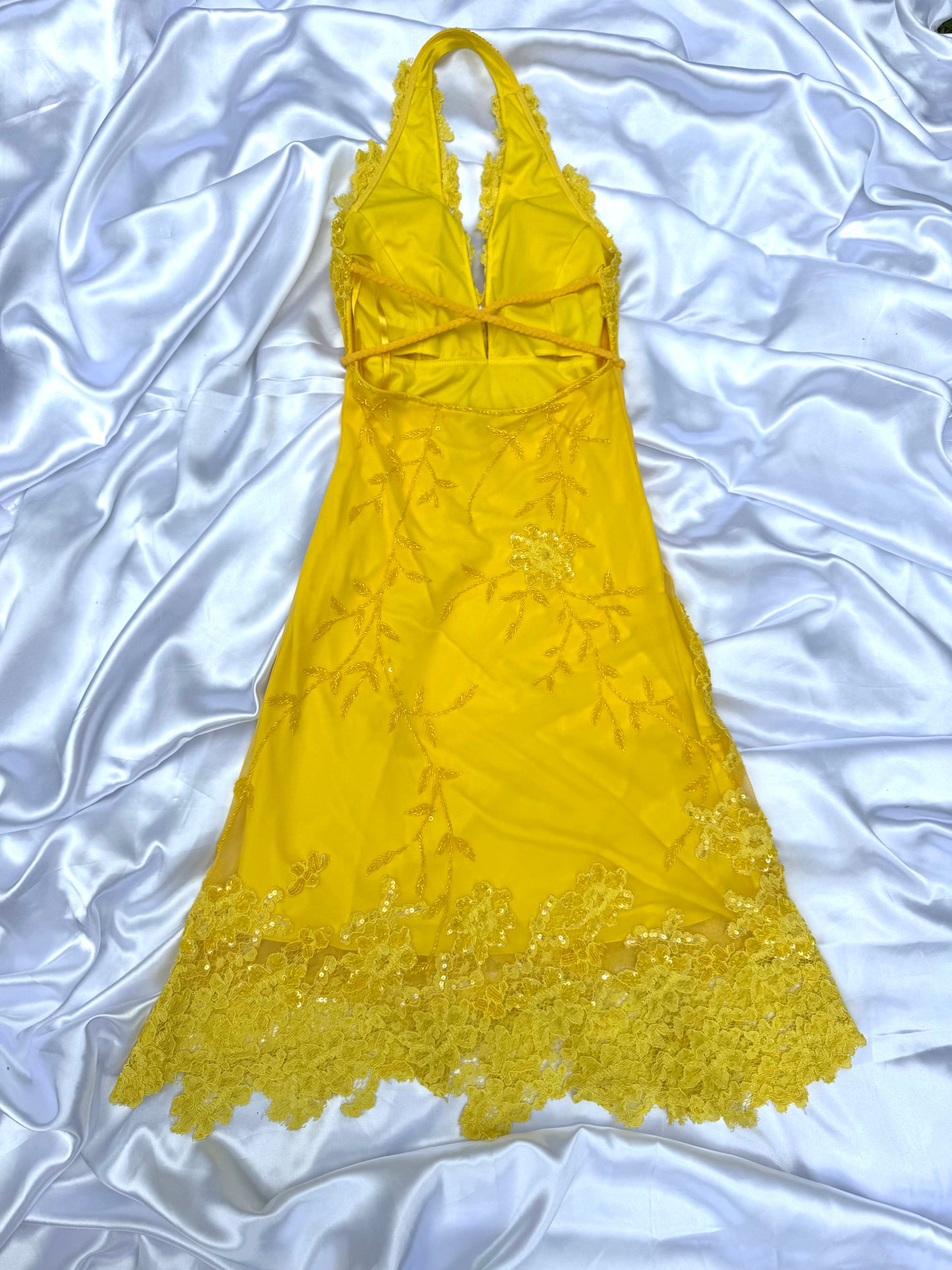 Yellow Beaded Lace Vintage Aftershock Summer Dress