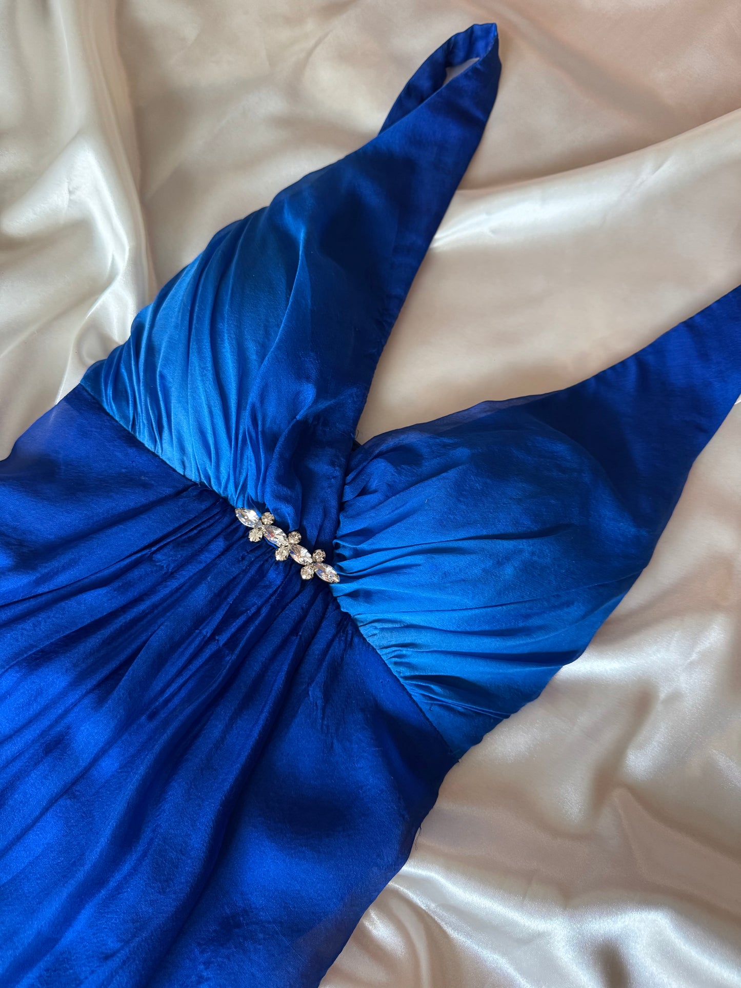 Blue Lagoon Silk Vintage Long Ombre Summer Dress