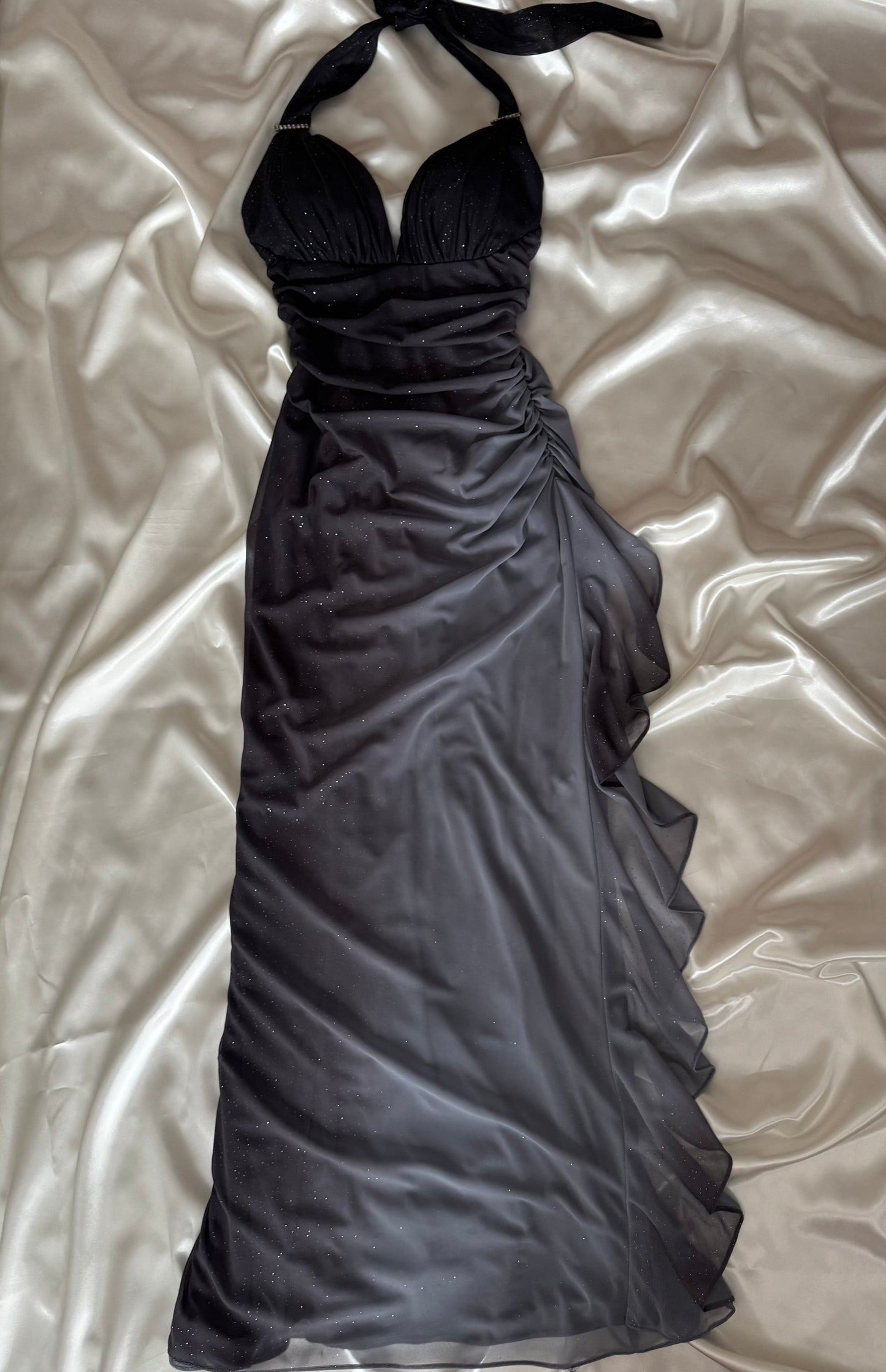 Sparkly Ombre Gray Halter Neck Vintage Dress