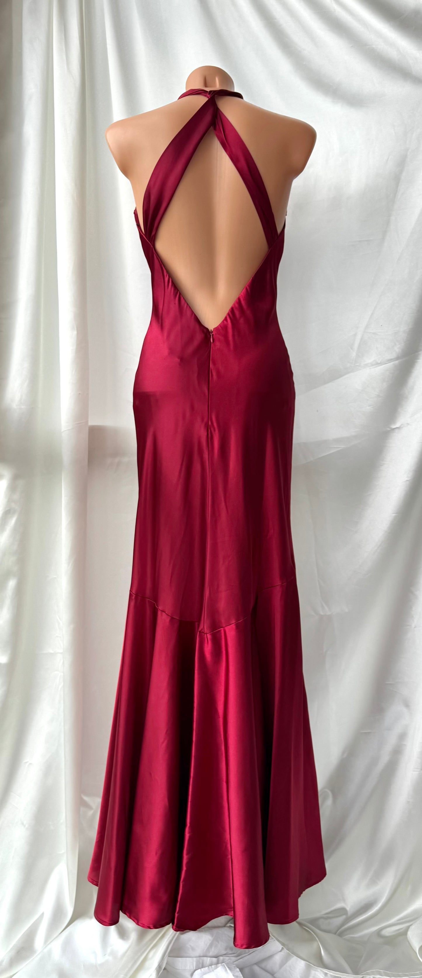 Red Vampy Long Vintage Satin Beaded Gown