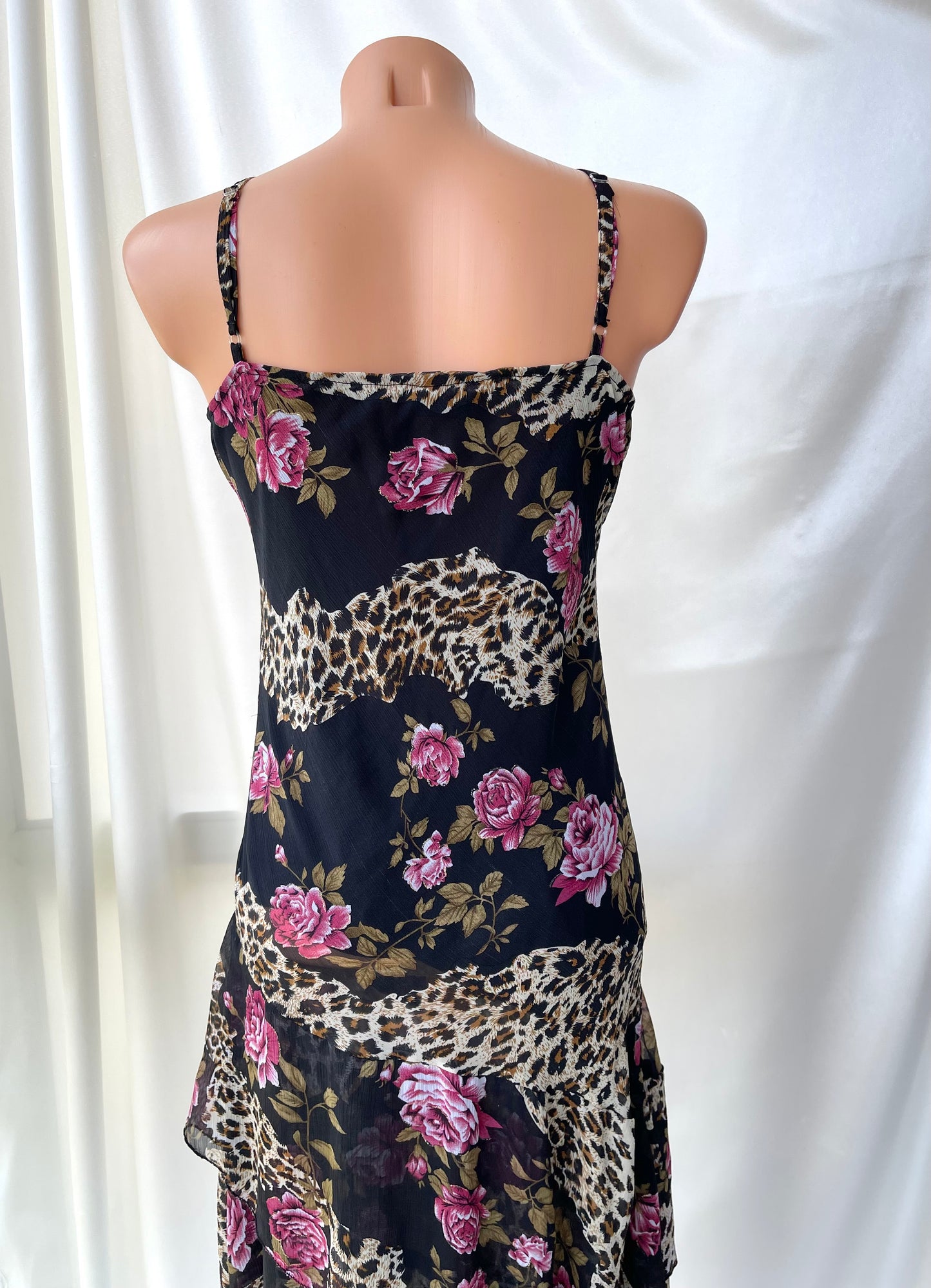 Beautiful Leopard & Flower Pattern Vintage Black Dress