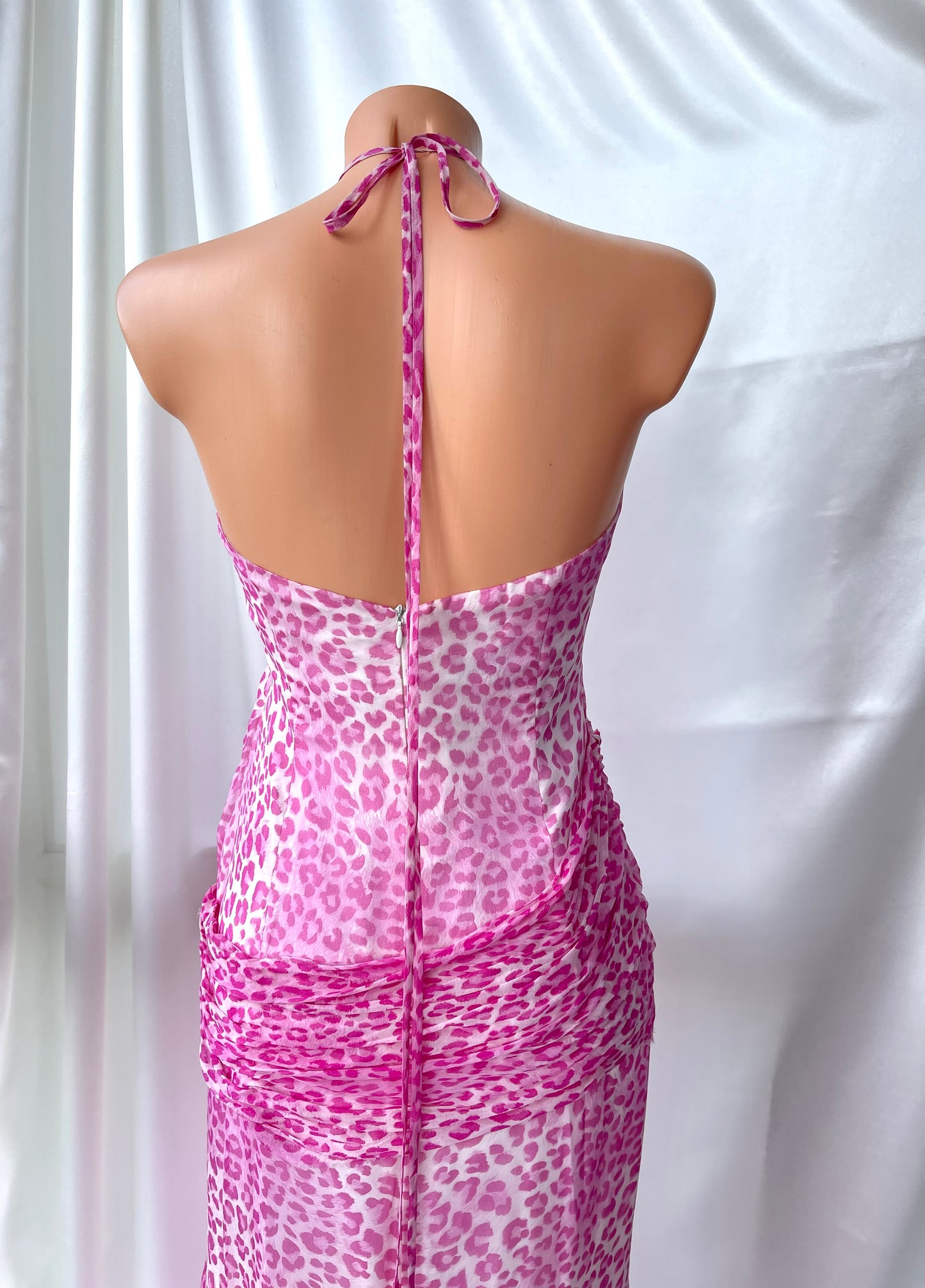Pink Silk Vintage Leopard Panther Print Dress