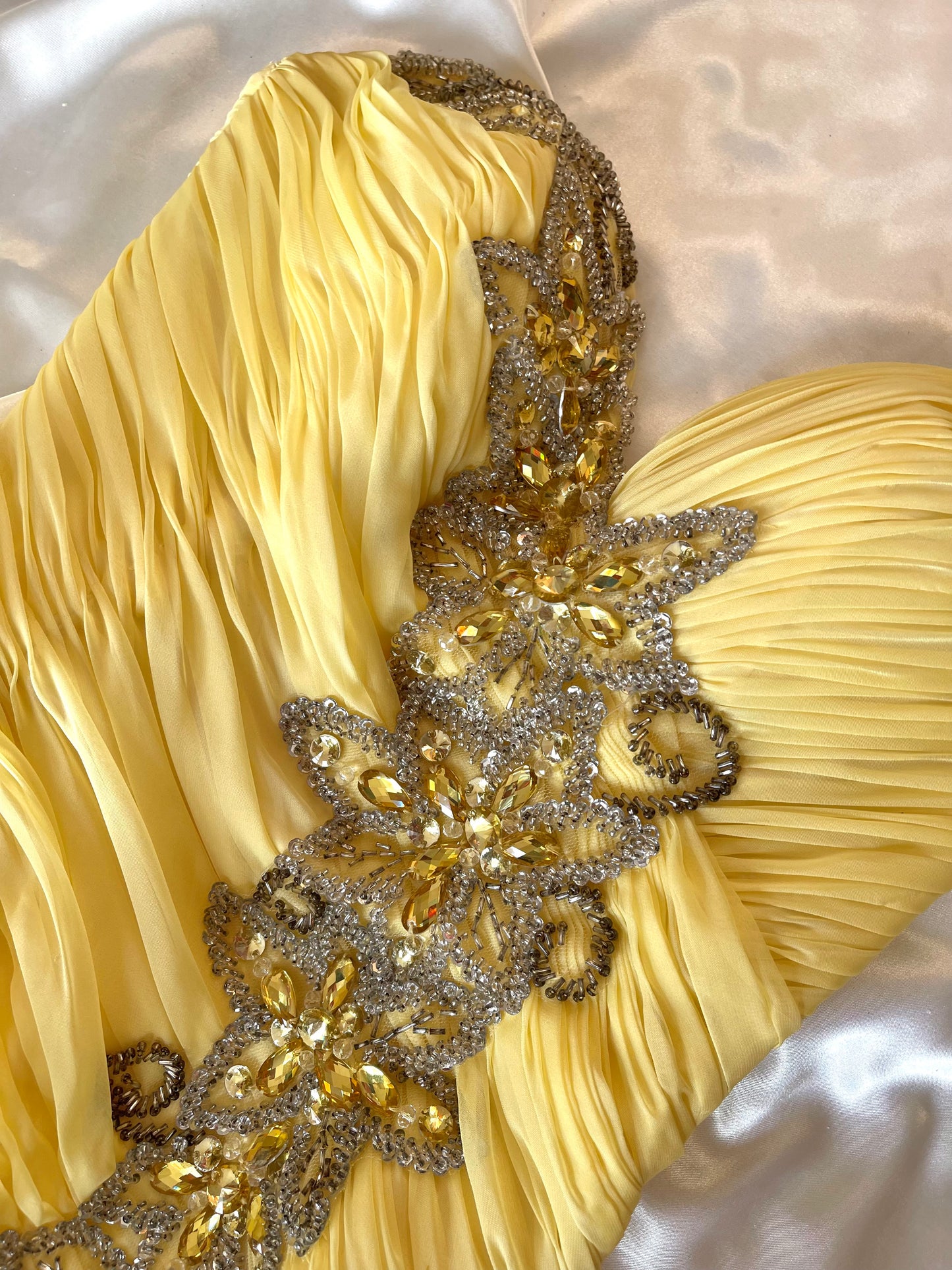 Stunning Asymmetrical Yellow Beaded Vintage Dress