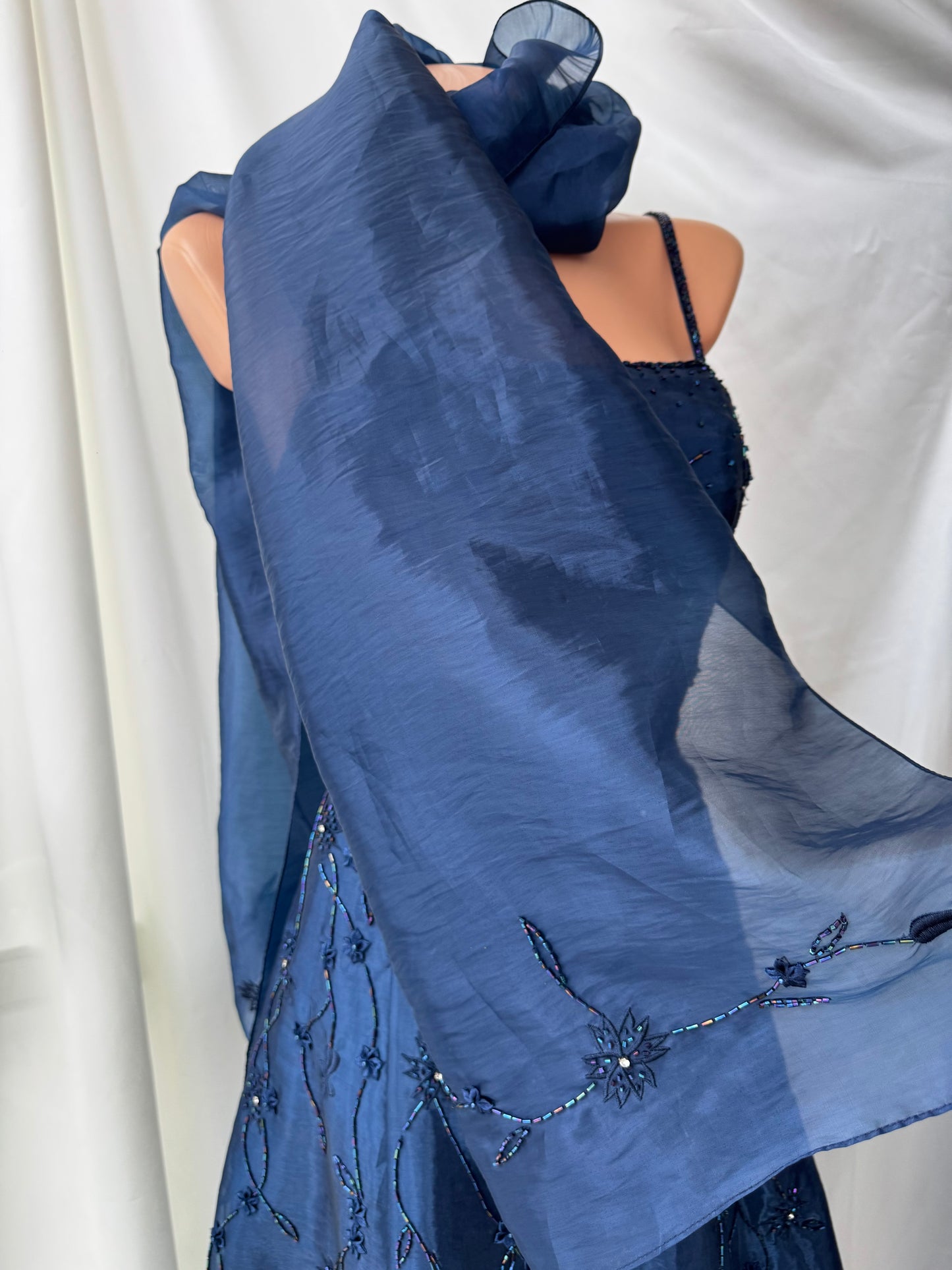 Gorgeous Blue Tulle Beaded Gothic Vintage Gown