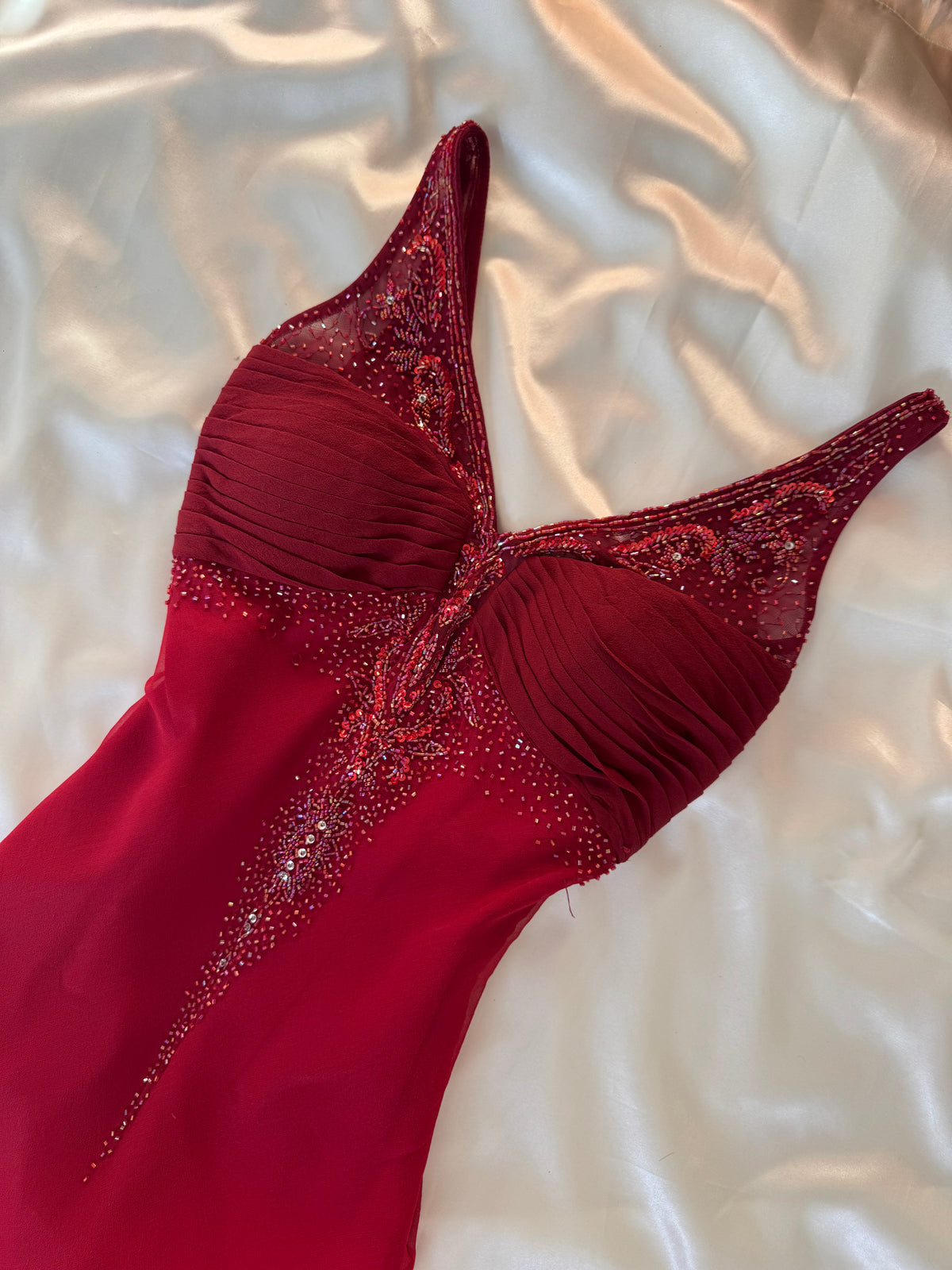 Red Beaded Silk Vintage Dress