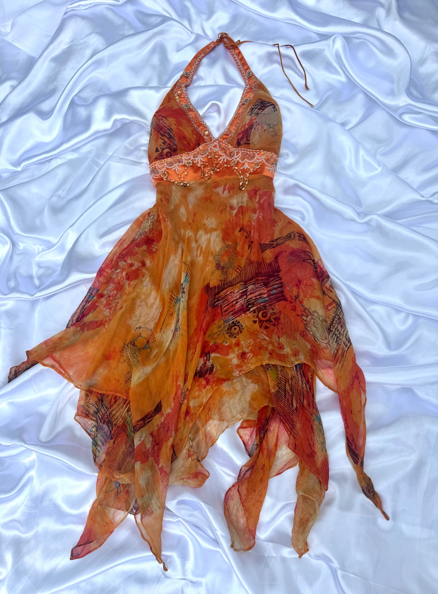 Orange Silk Beaded Vintage Dress