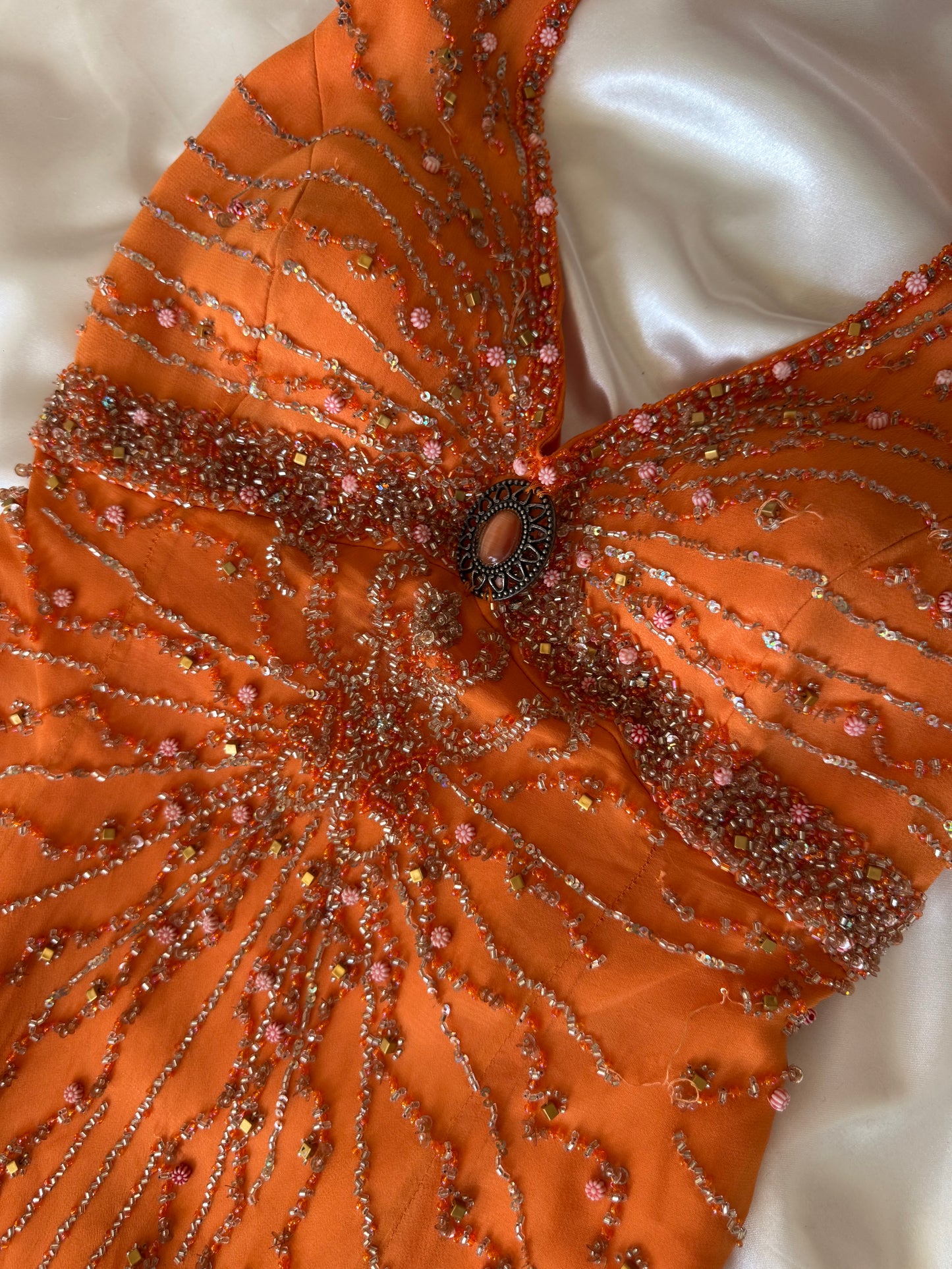 Stunning Beaded Vintage Orange Ombre Silk Dress