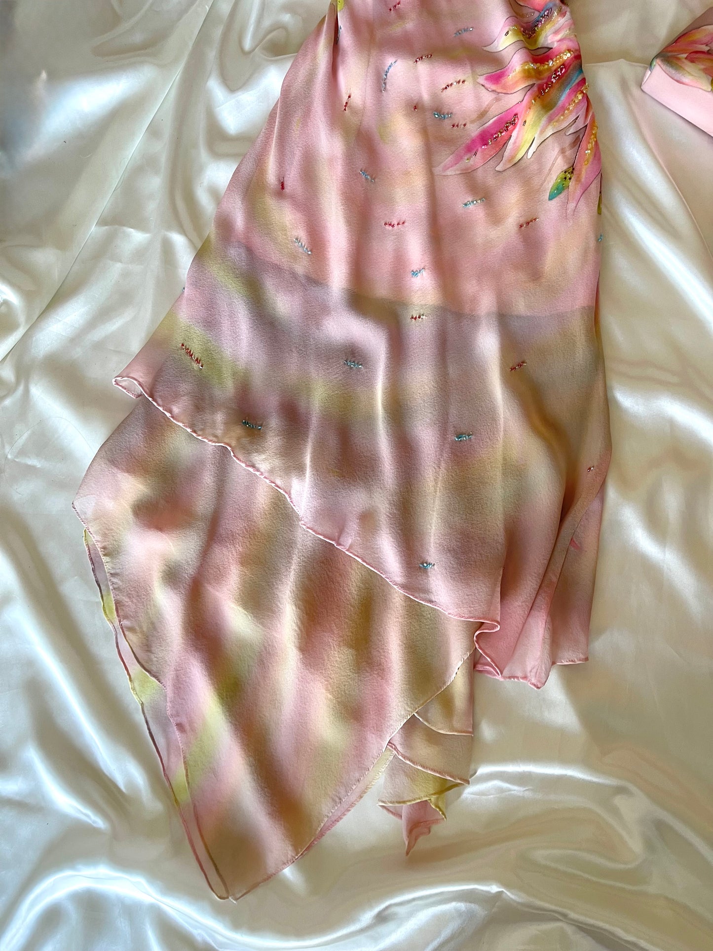 Spectacular Pink & Yellow Beaded Silk Dress
