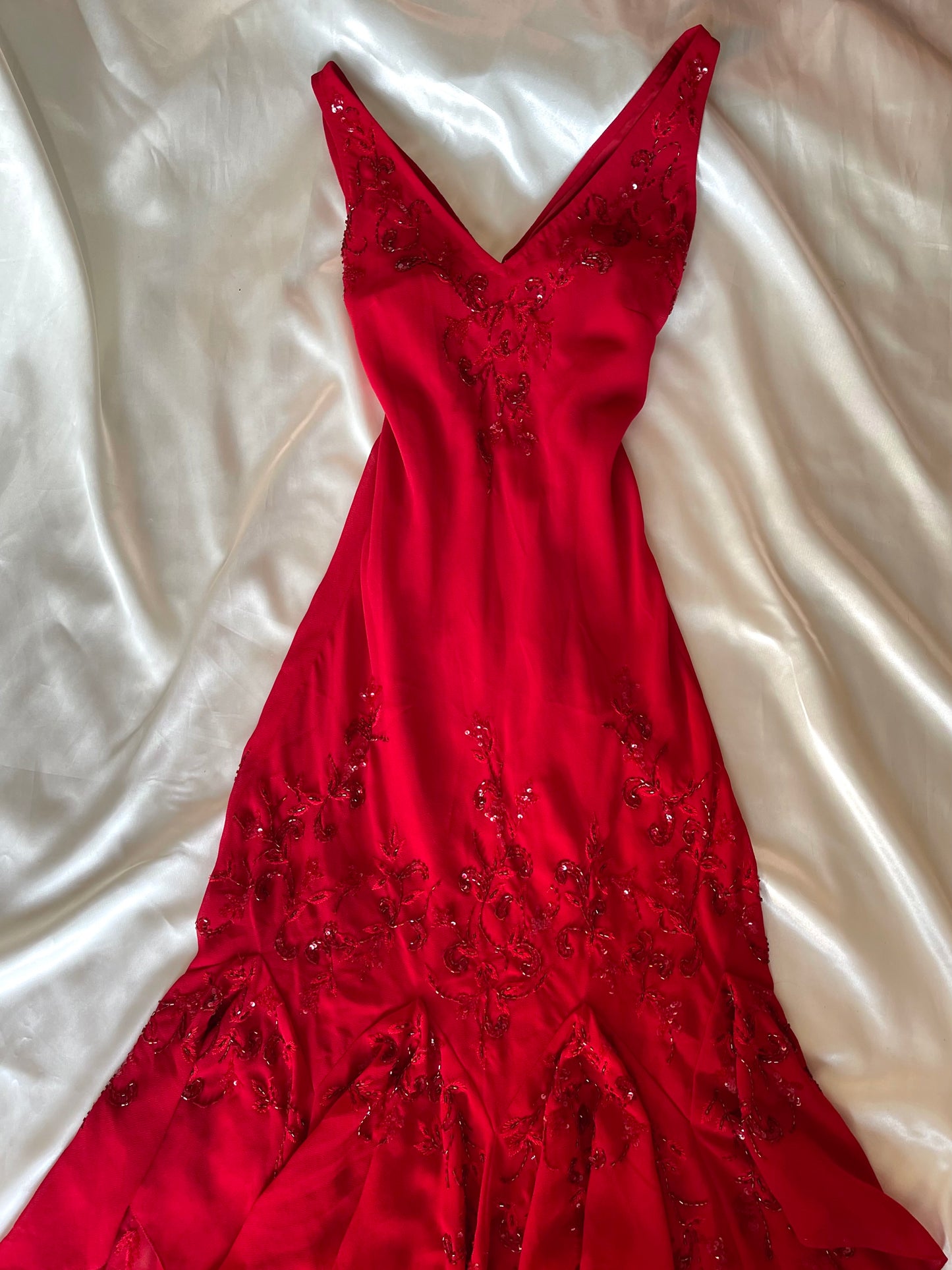 Vintage Long Red Beaded Dress