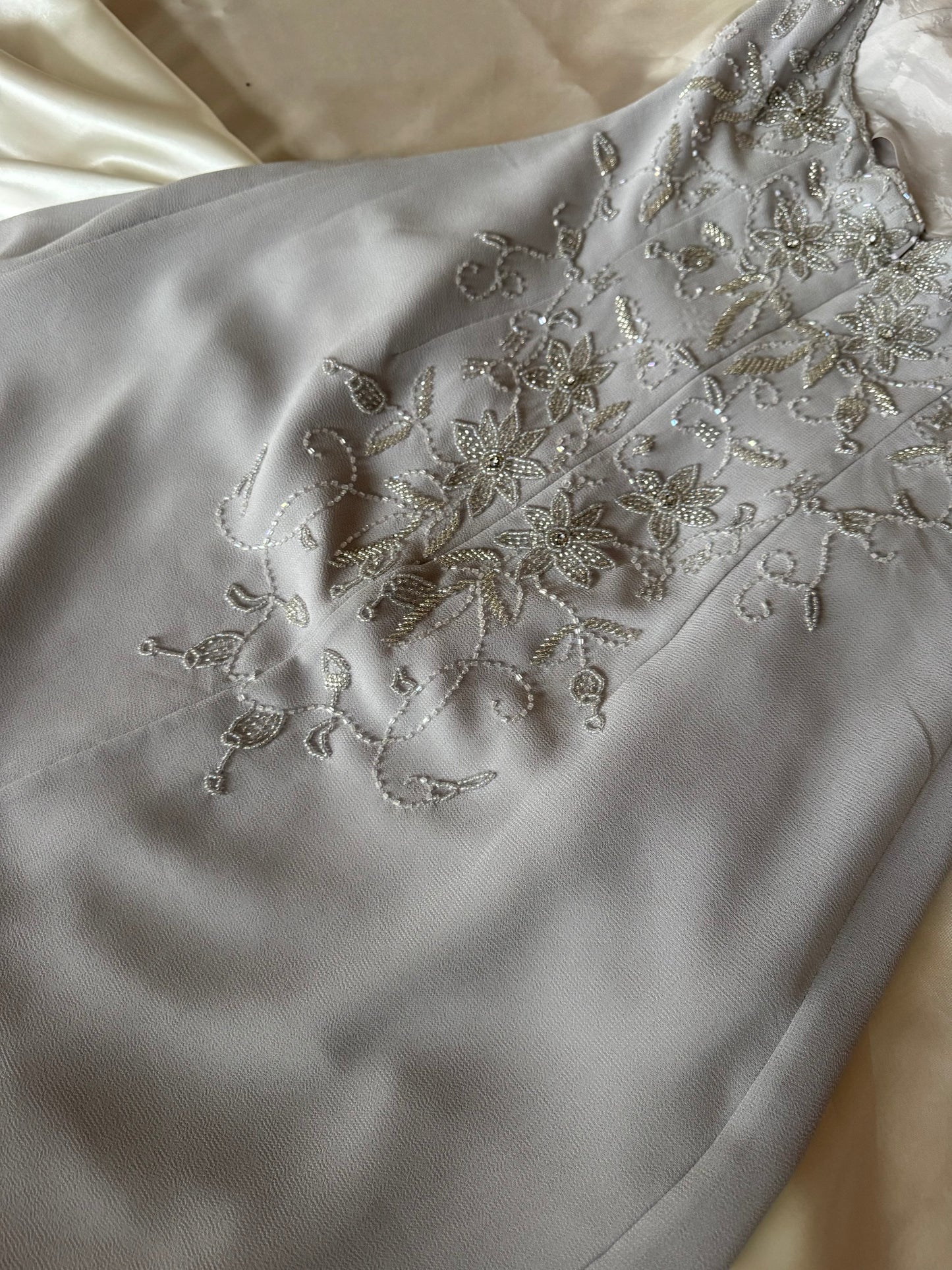 Gorgeous Gray Beaded Floral Vintage Royal Gown