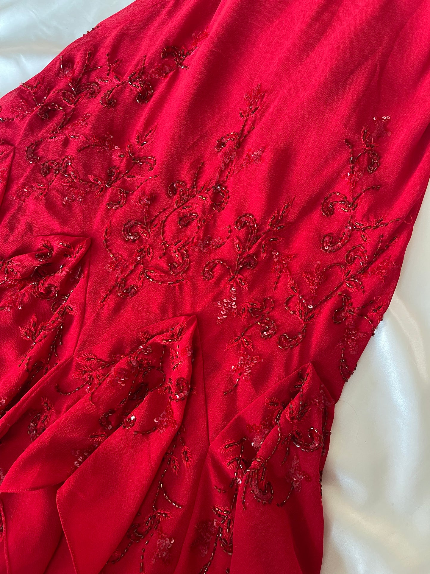 Vintage Long Red Beaded Dress