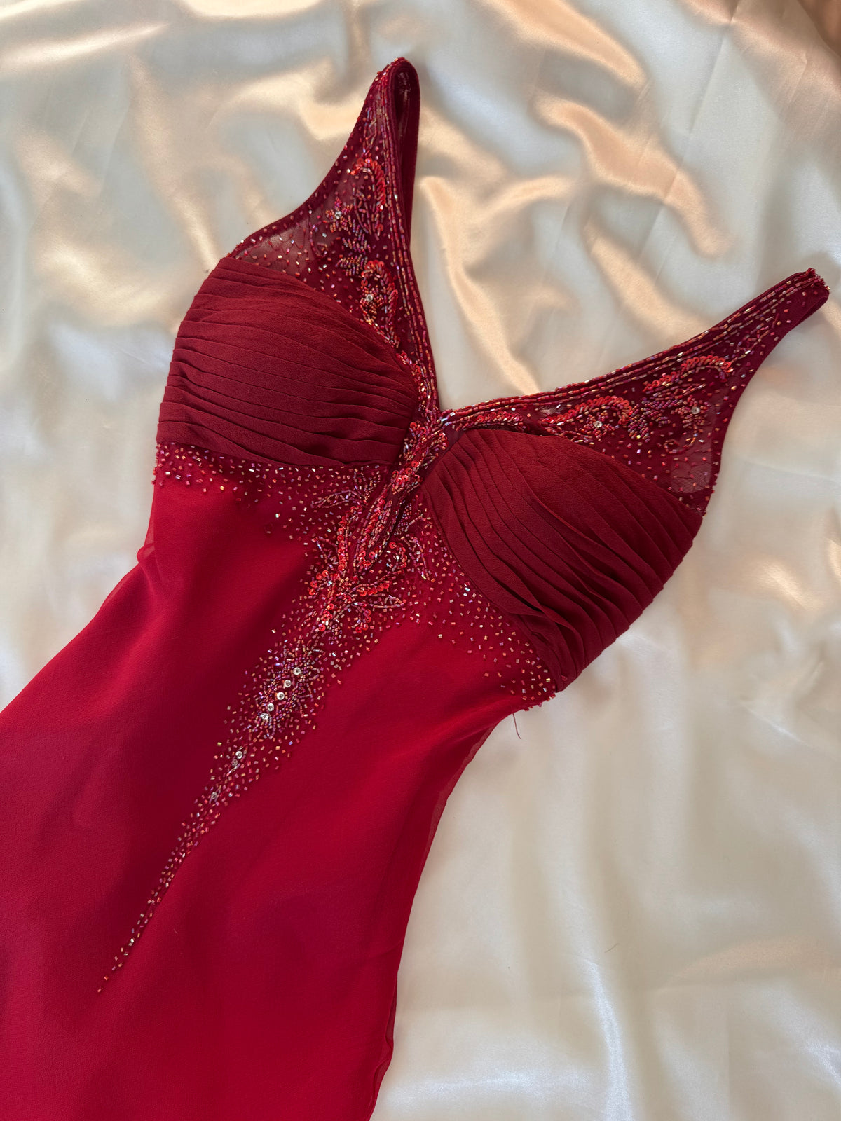 Red Beaded Silk Vintage Dress