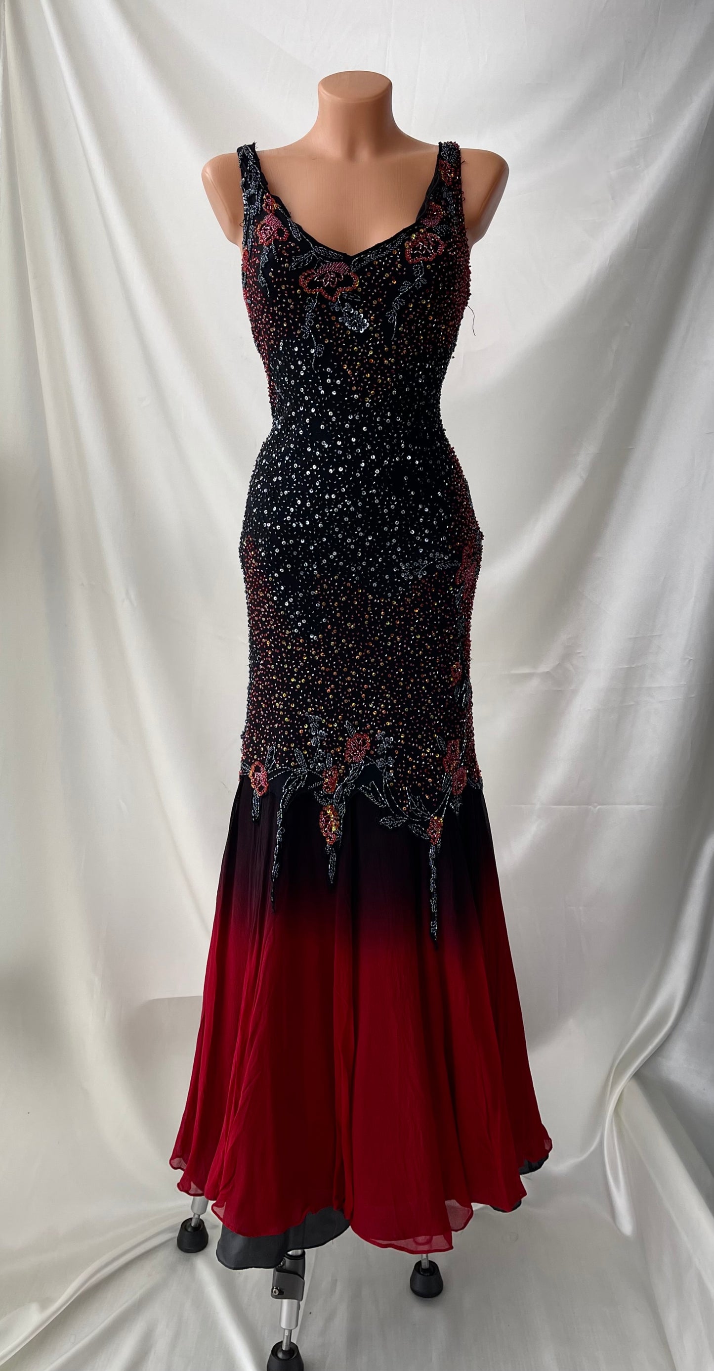 Spectacular Beaded Red & Black Mermaid Gown