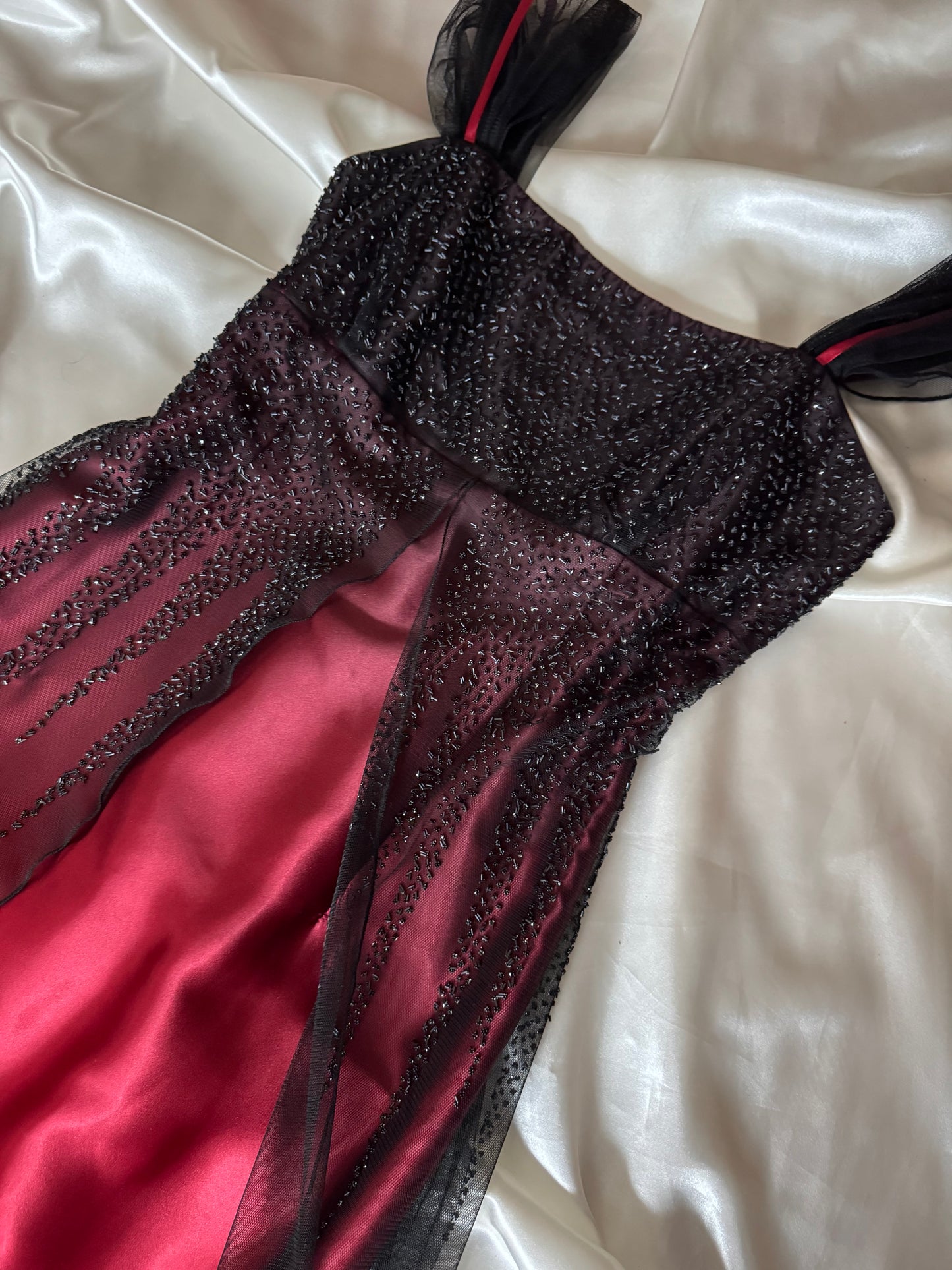 Gorgeous Red & Black Tulle Beaded Gothic Vintage Gown