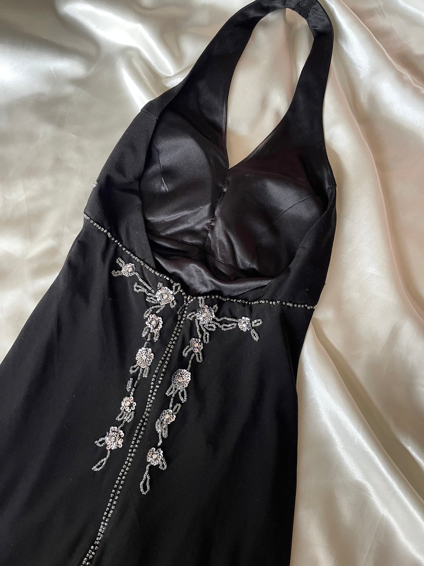Black Beaded Halter Neck Vintage Gown
